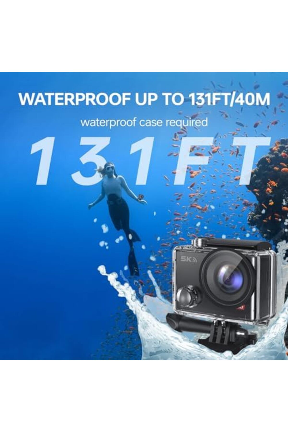 Generic-Action Camera 5K 30FPS Waterproof Camera Underwater 131 FT with EIS, Remote Control Speed 10 8