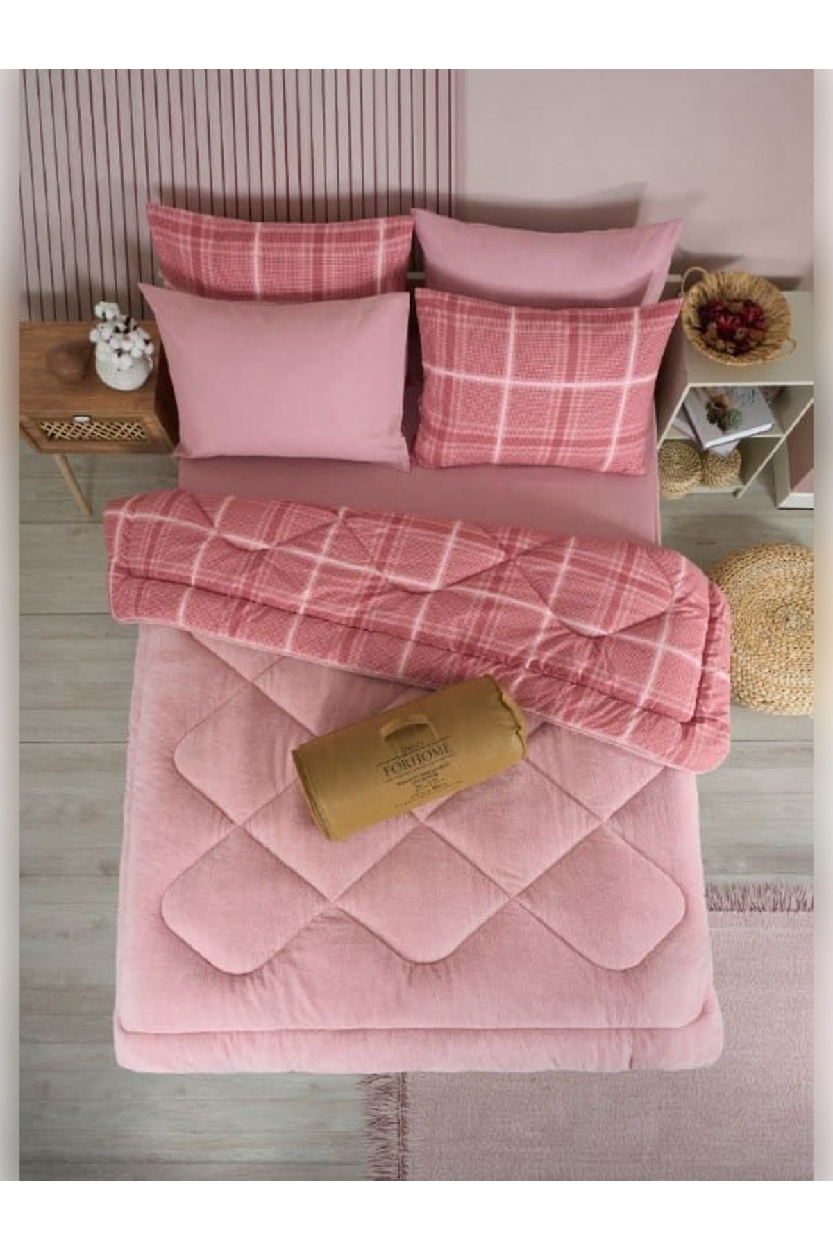 Sudemhome-Double Welsoft Sleeping Set Double Sided Wellsoft Fluffy Fleece Quilt and Battal Fitted Sheet 3