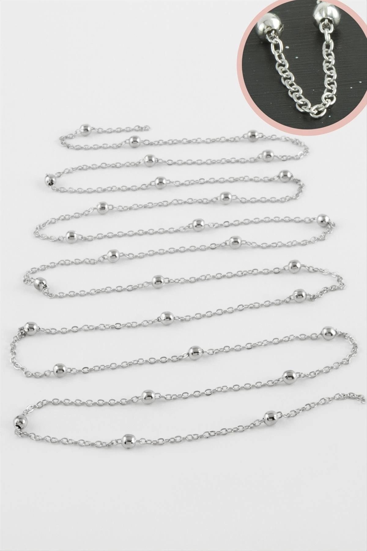 Modafiks 0,1 mm Gümüş Renkli Çelik Top Zincir 1 Metre