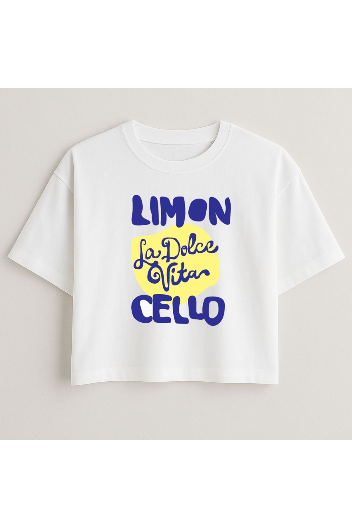 Minou Wear Limoncello Baskılı Özel Tasarım Oversize Crop Tshirt