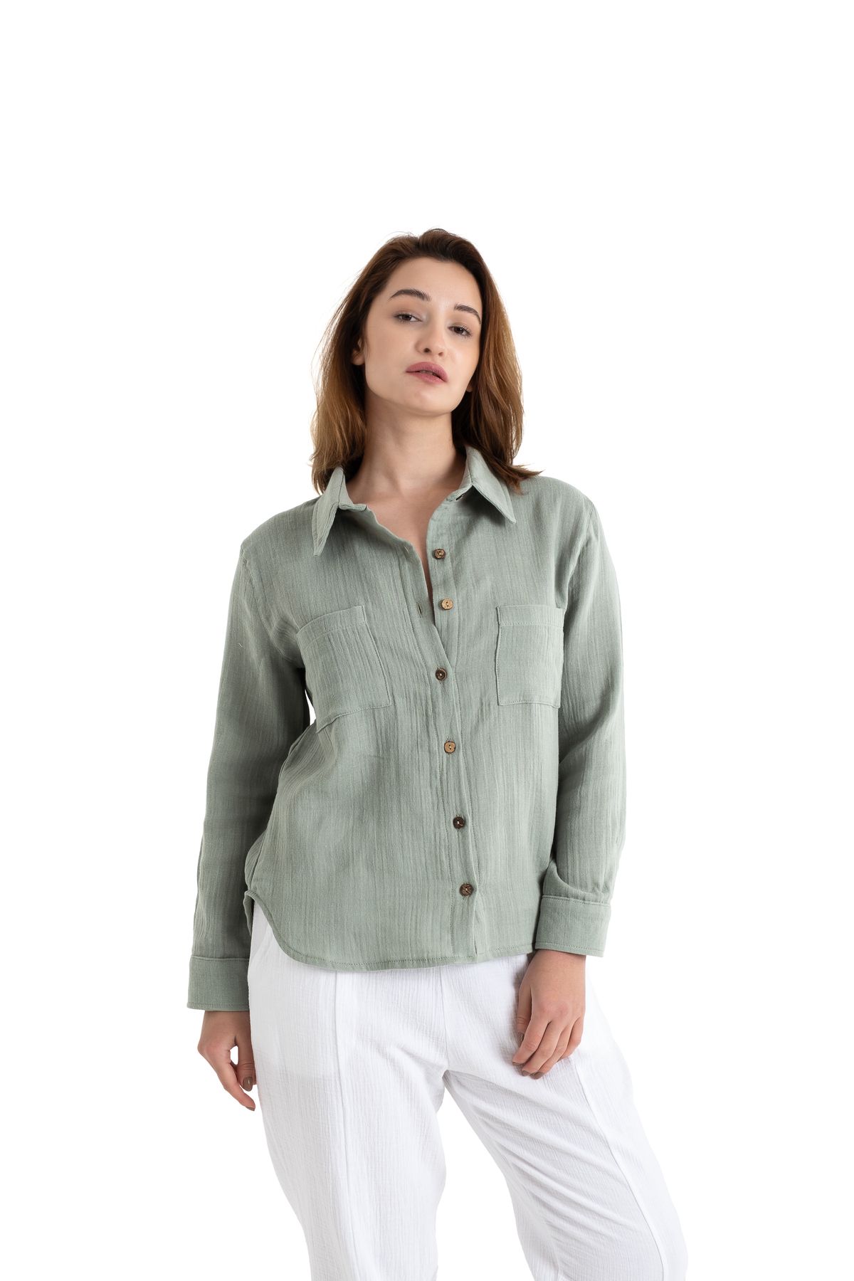 PANCHY CANKY Slim fit 2 Kat Müslin Kadın Gömlek %100 Pamuk