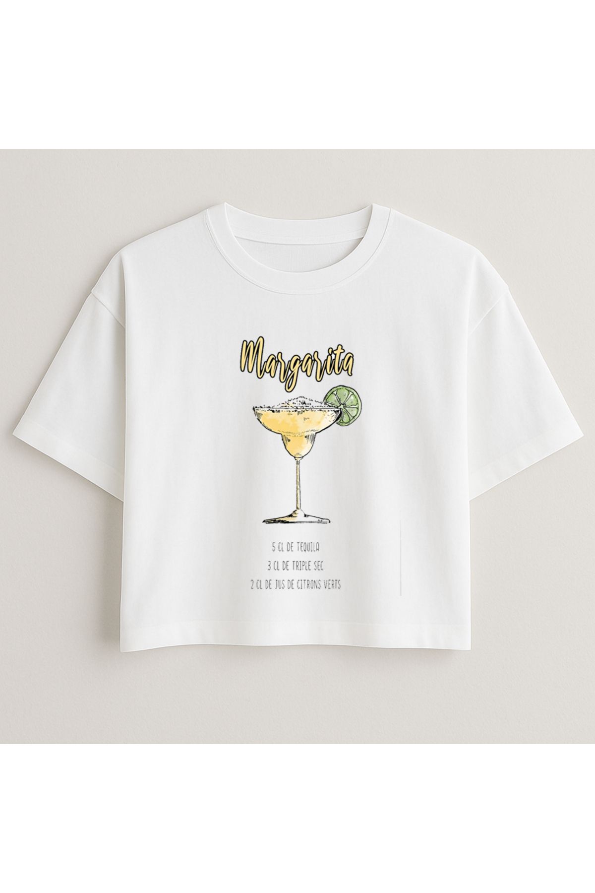 Minou Wear Margarita Drinking Baskılı Özel Tasarım Oversize Crop Tshirt