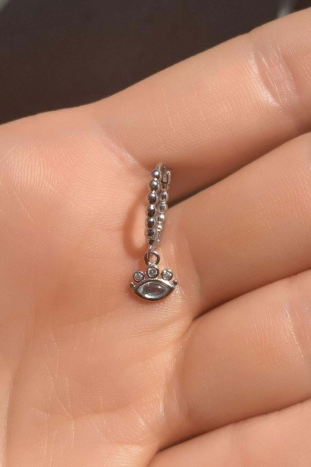Spossy Silver Jewelry Opal Taşlı Göz Piercing Küpe