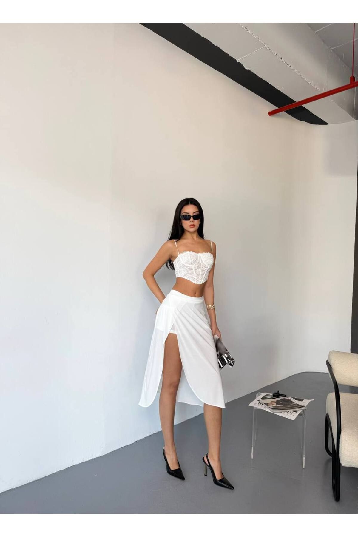MODA Sandy Yırtmaçlı Cepli Şortlu Etek