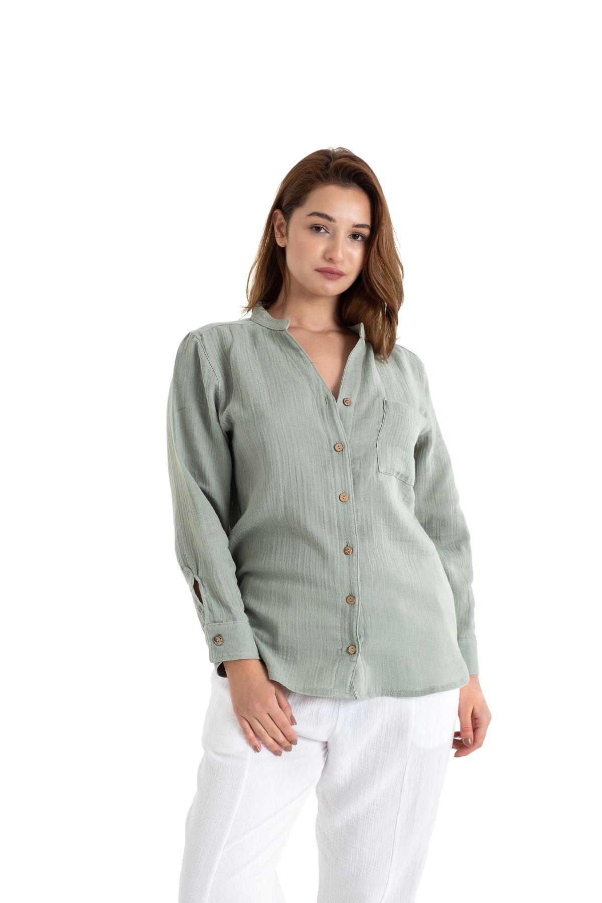 PANCHY CANKY Slim fit 2 Kat Müslin Kadın Hakim Yaka Gömlek %100 Pamuk