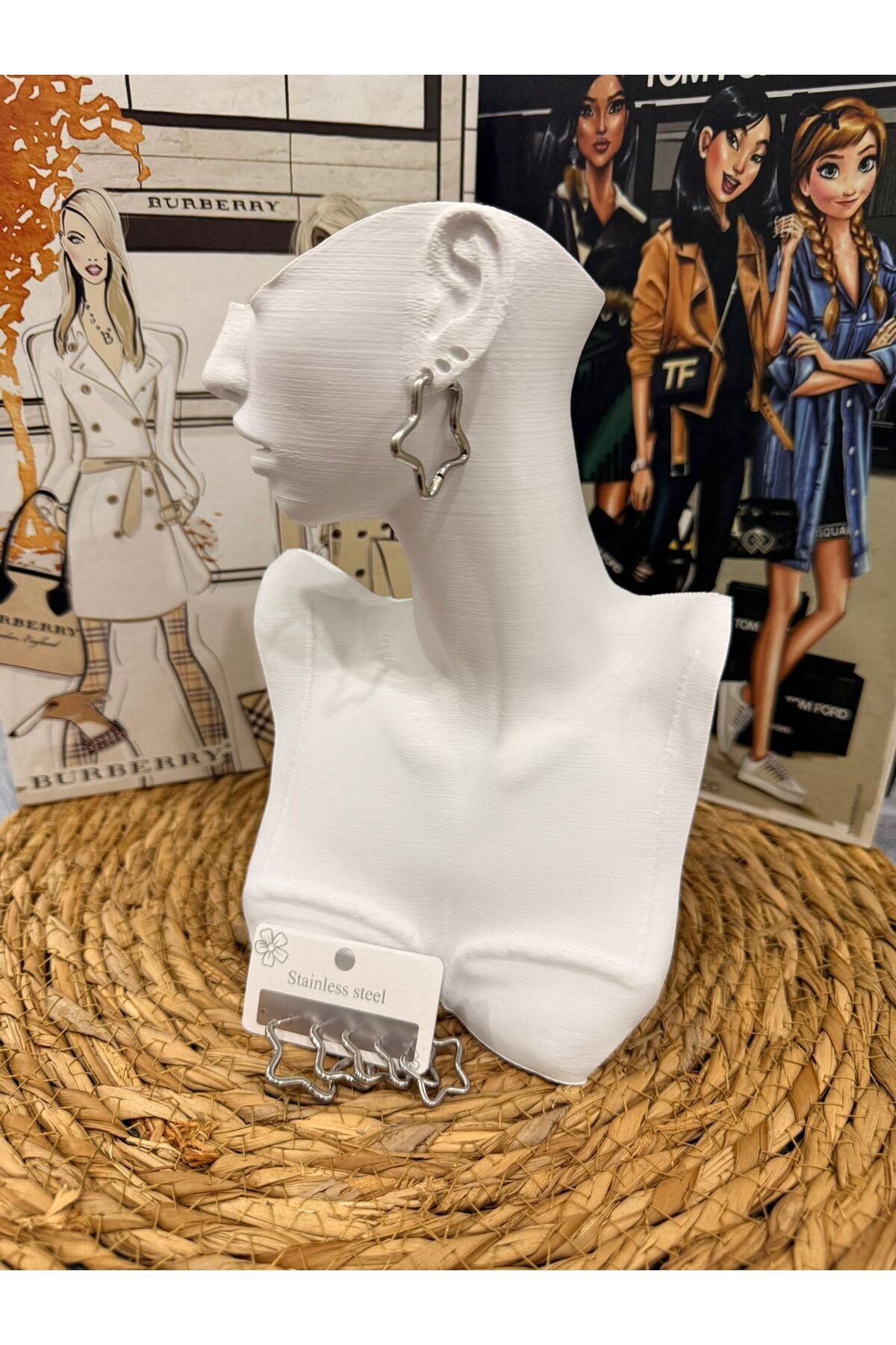 MODA TT Çelik gümüş çoklu küpe yıldız model