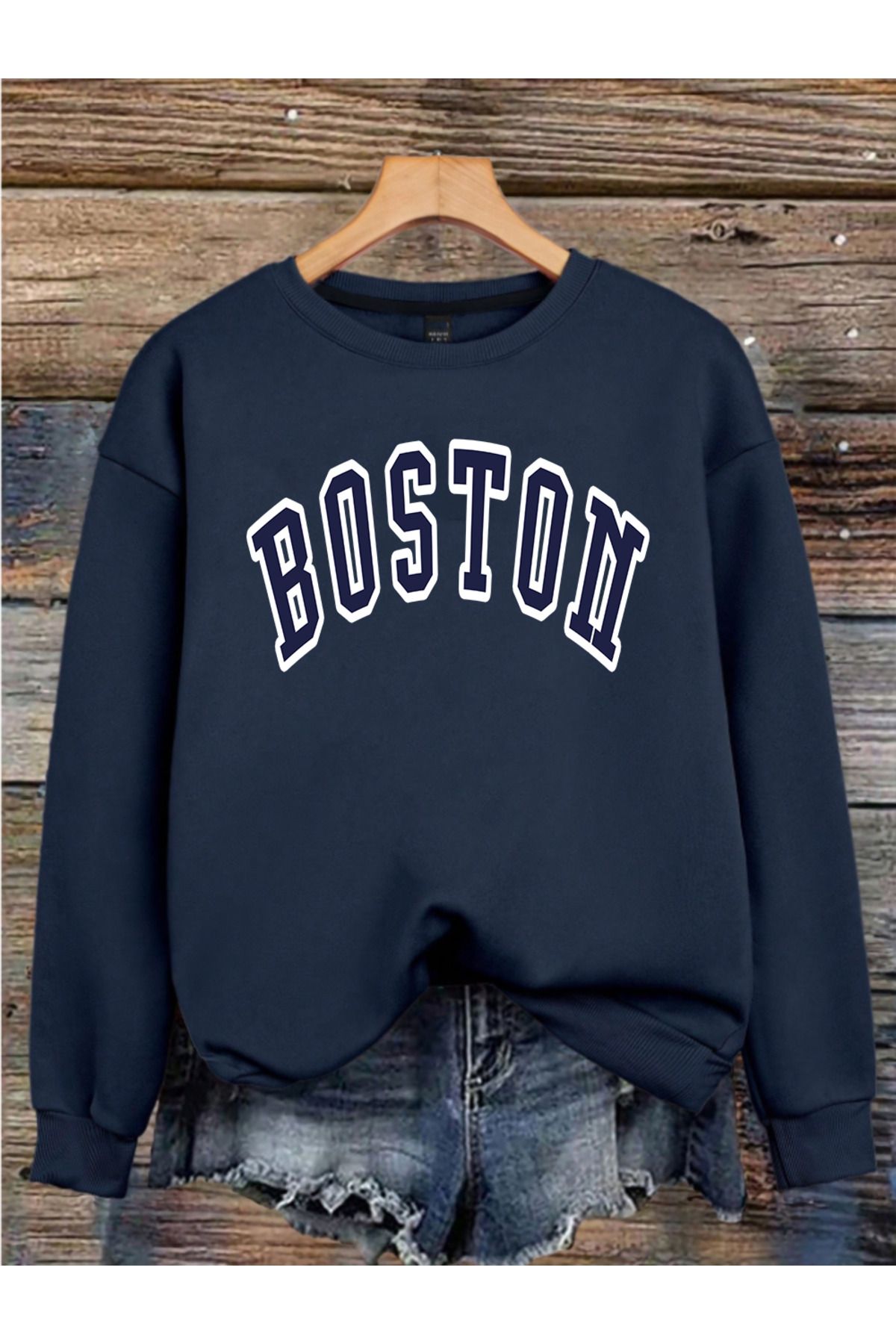 MAGORS BOSTON BASKILI 3 İPLİK BİSİKLET YAKA UZUN KOLLU KADIN SWEATSHIRT