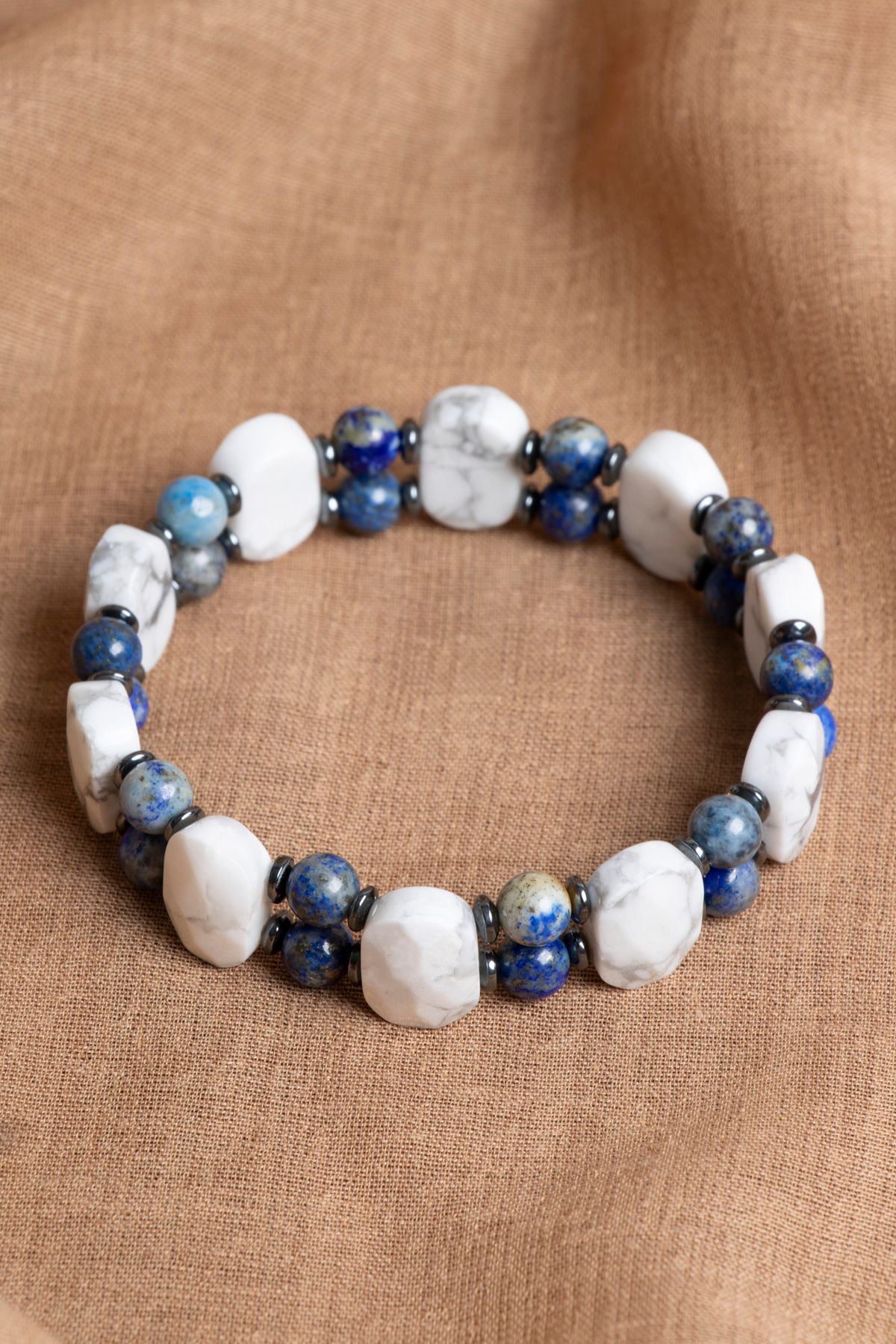 OSMANLI DEĞERLİ TAŞ Sertifikalı lapis lazuli - havlit doğal taş bileklik
