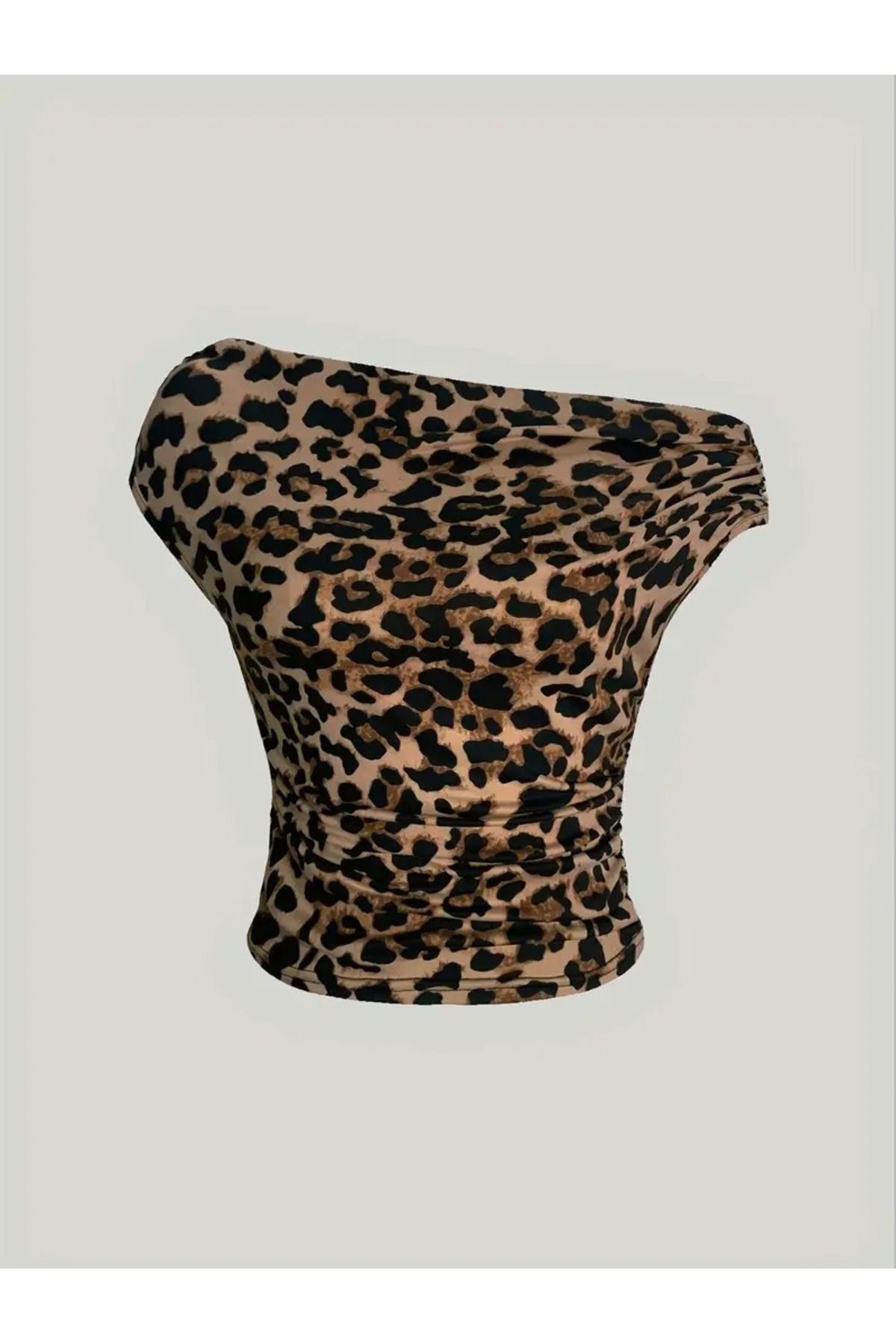 Machetta Kadın Kayık Yaka Leopar Desen %100 Pamuk T-shirt