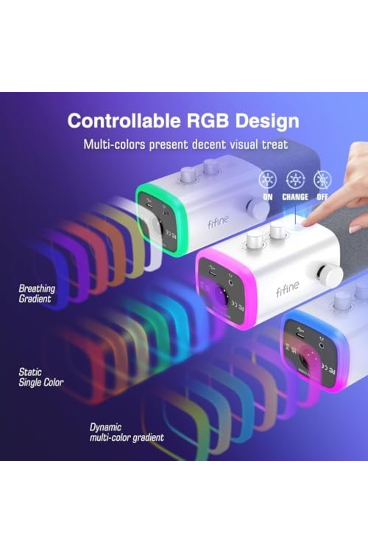 Fifine-ميكروفون ألعاب XLR/USB لبث البودكاست، ميكروفون RGB للكمبيوتر الشخصي، مع مقبض كسب، كتم الصوت 8