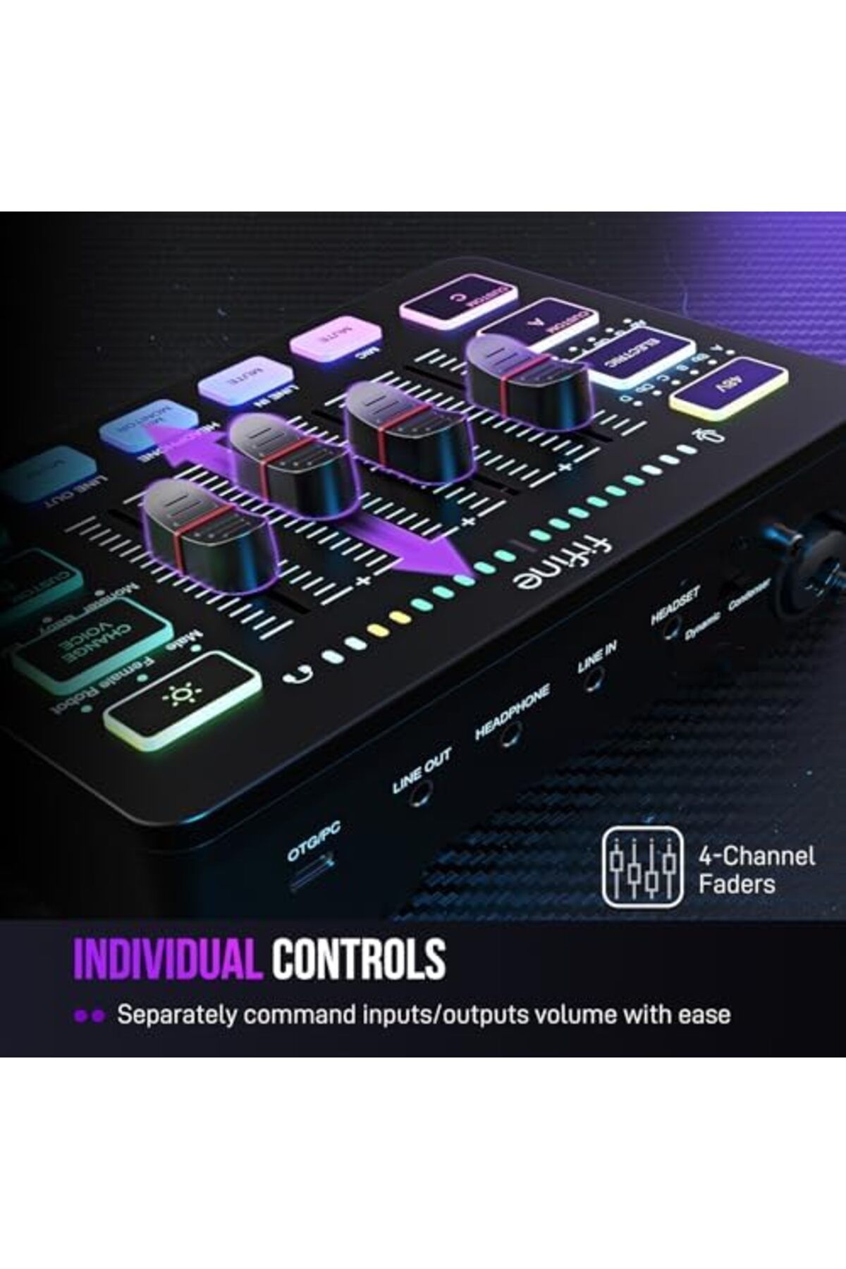 Fifine-Gaming Audio Mixer, Streaming RGB PC Mixer with XLR Microphone Interface, Individual Control, 6