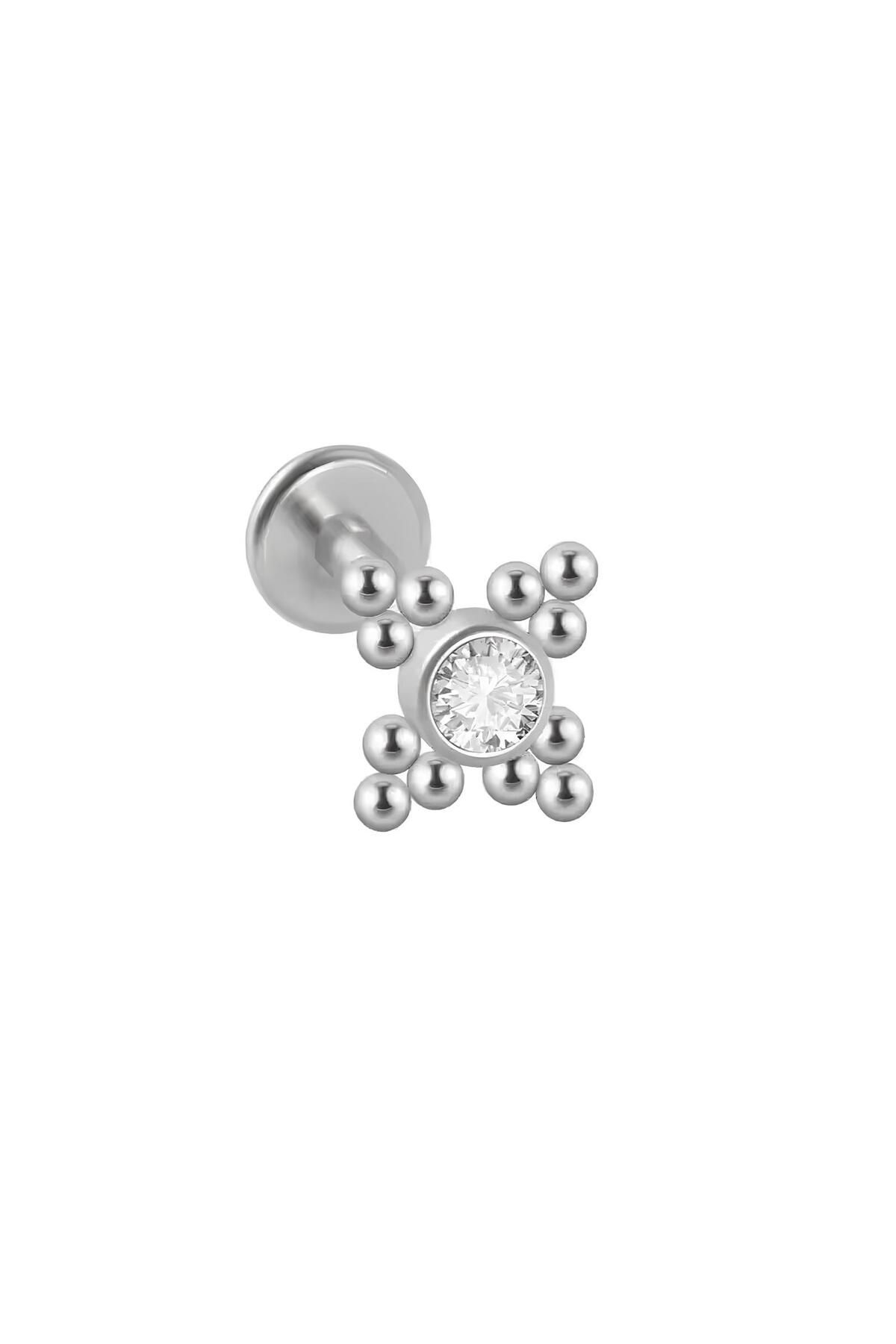 Janset F136 Titanyum Zirkon Taşlı 4 Top Detaylı Tragus Helix Piercing