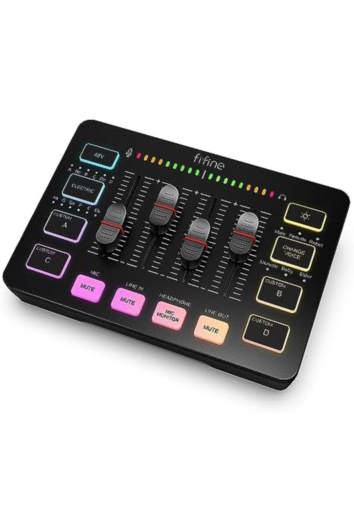 Fifine-Gaming Audio Mixer, Streaming RGB PC Mixer with XLR Microphone Interface, Individual Control, 2