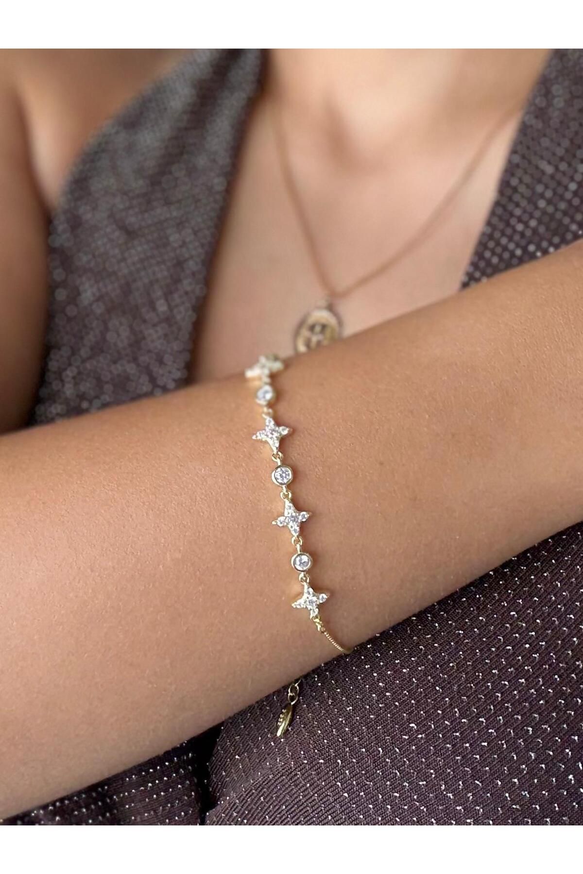 Glowique Design 925 Ayar Gold Taşlı Yıldız Bileklik