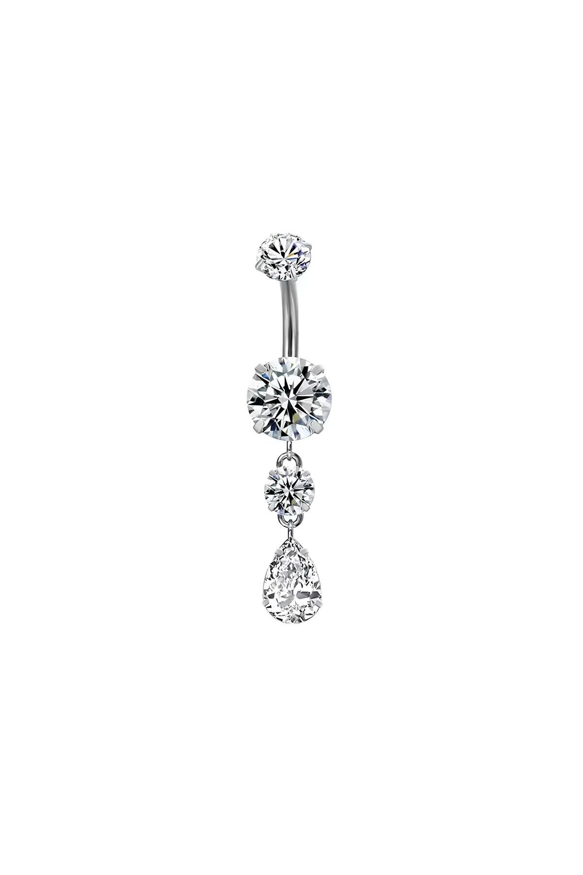 Janset F136 Titanyum Sallantılı Göbek Piercing - Zirkon Taşlı Göbek Piercingi