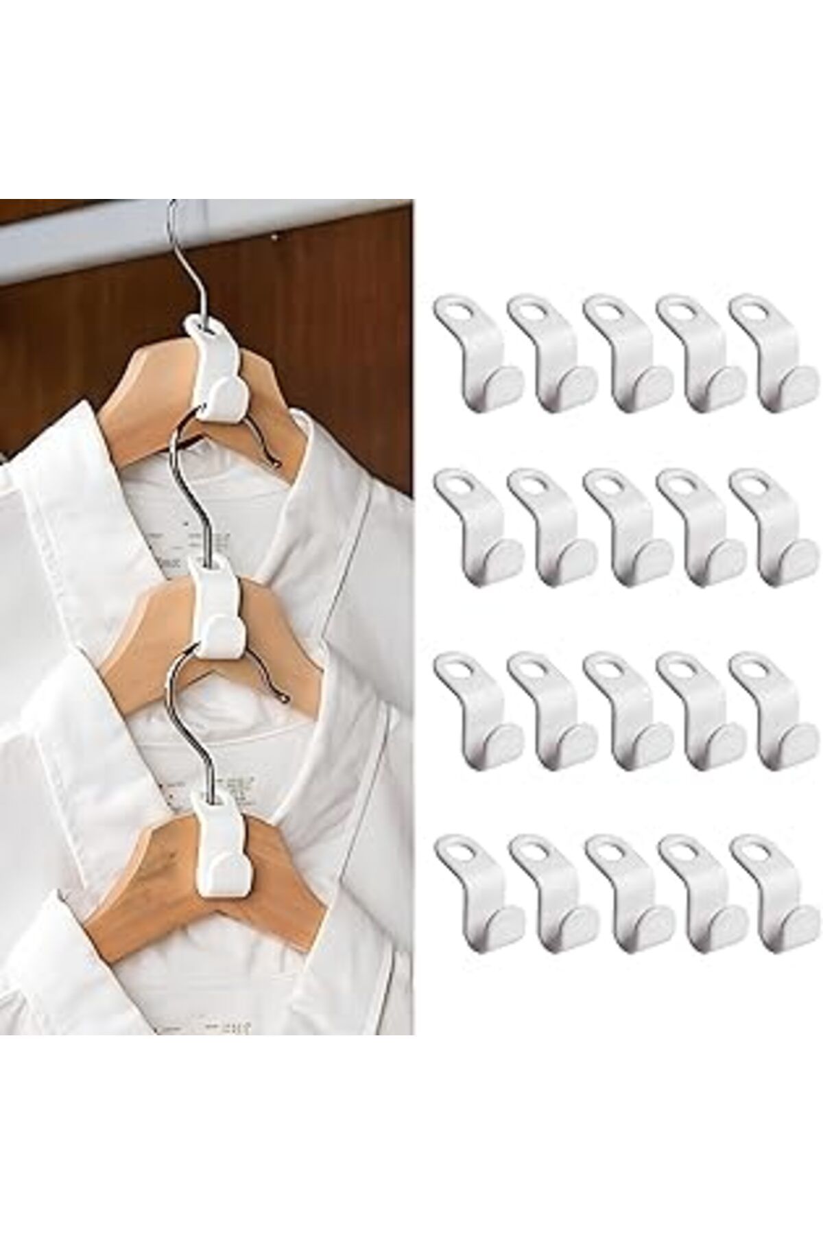 Roses Store Kanji 20 Adet Askı Çoğaltıcı Kanca — Plastik Elbise Askısı Çoğaltıcı, Gardırop Alan Tasarrufu İçin