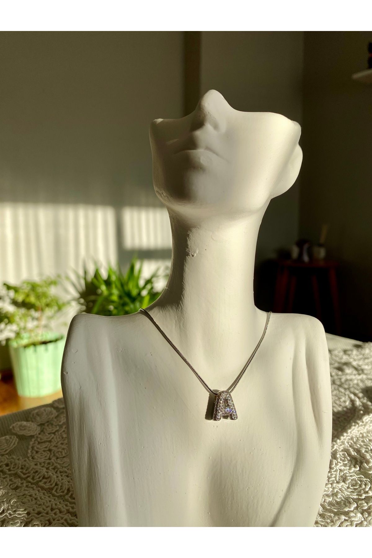 Nida Collection ÇELİK ZİRKON TAŞLI SİLVER HARF KOLYE (A)