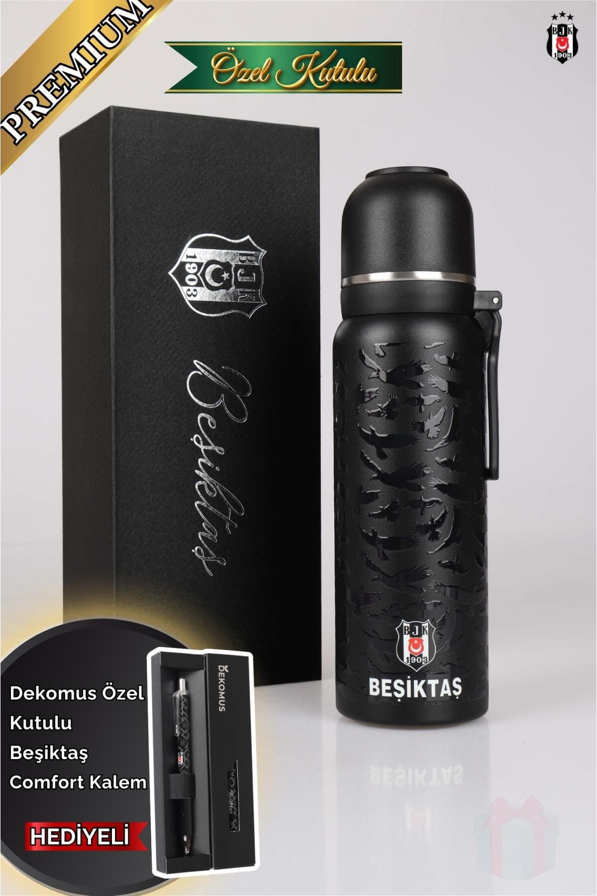 Beşiktaş DEKOMUS İLE LİSANSLI BEŞİKTAŞ 650 ML BARDAKLI ÇELİK TERMOS "ÖZEL KUTULU COMFORT KALEM HEDİYELİ"