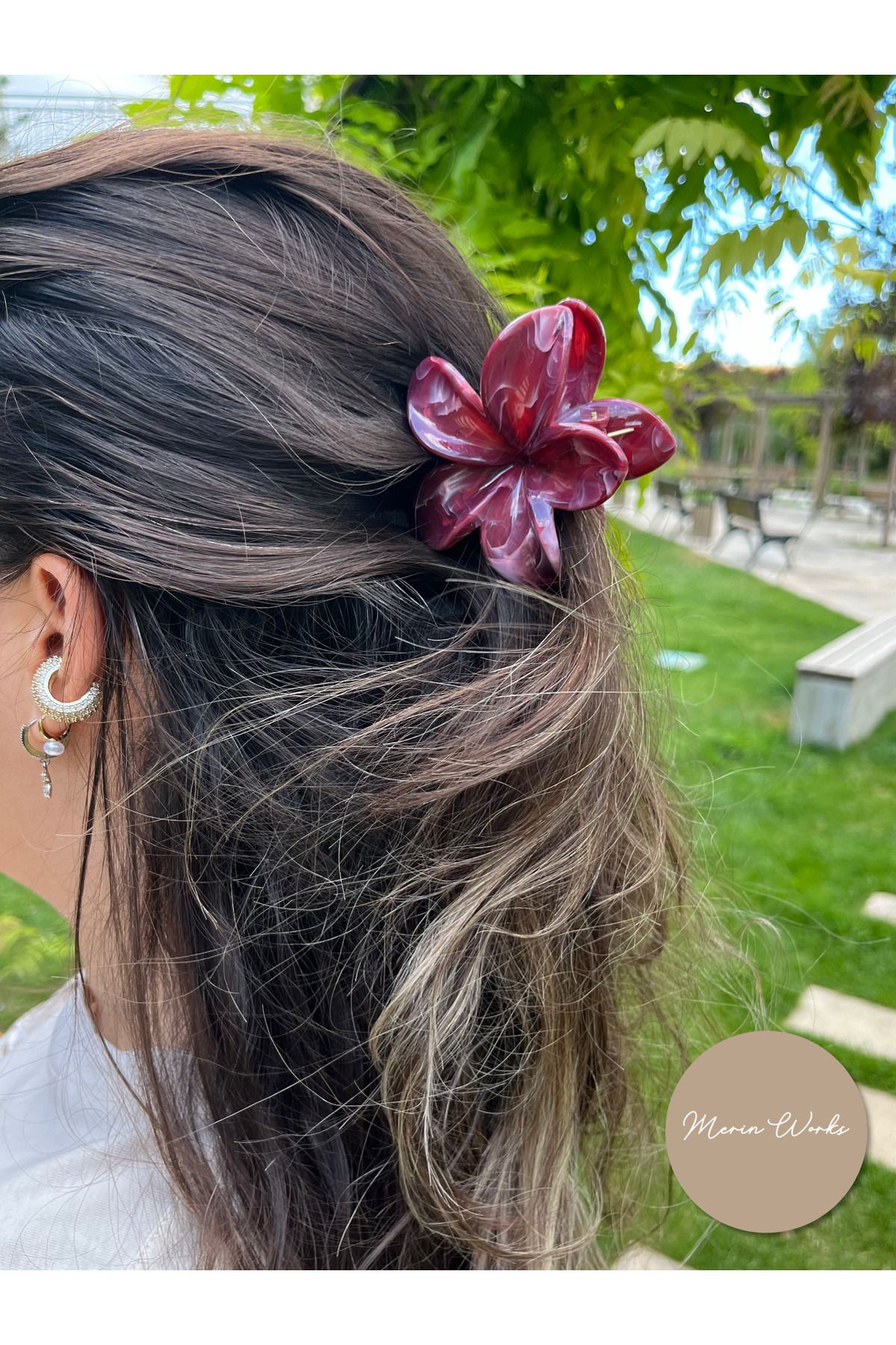 Butik Lotus Çiçeği Mandal Toka Ebruli Çok Renkli Büyük Boy Saç Aksesuarı