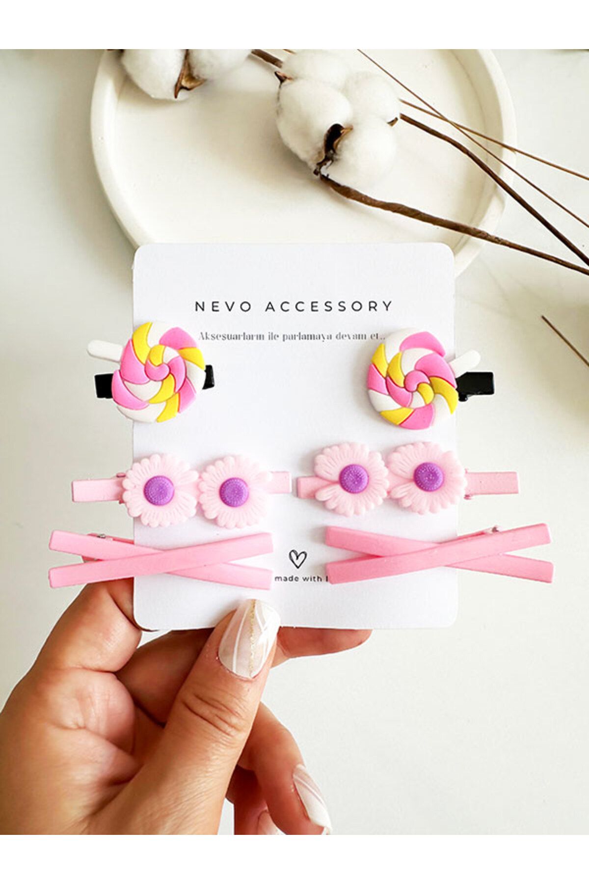 NevoAccessory Çocuk Renkli 3'lü Takım Klipsli Toka Seti