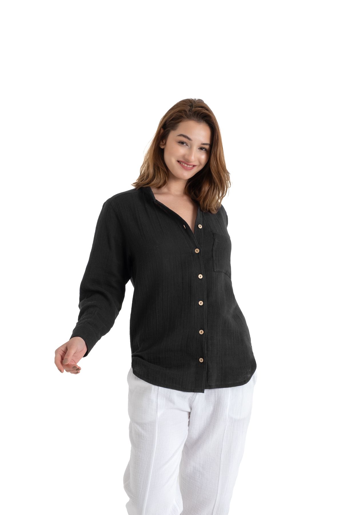 PANCHY CANKY Slim fit 2 Kat Müslin Kadın Hakim Yaka Gömlek %100 Pamuk