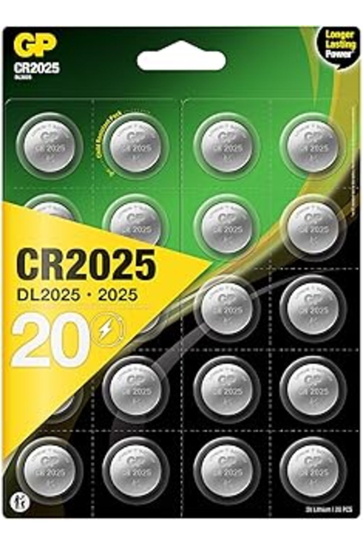 TBSProjects Gp Batteries Cr2025 2025 Boy Lityum Düğme Pil, 3 Volt, 20'Li Kart, Gri