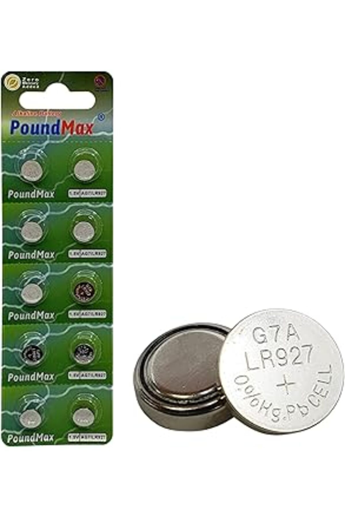 Pazarcan 10X Ag7 (Lr57, Lr927, 395) 1.5V - Poundmax Alkalin Düğme Piller | 1X 10'Lu Paket