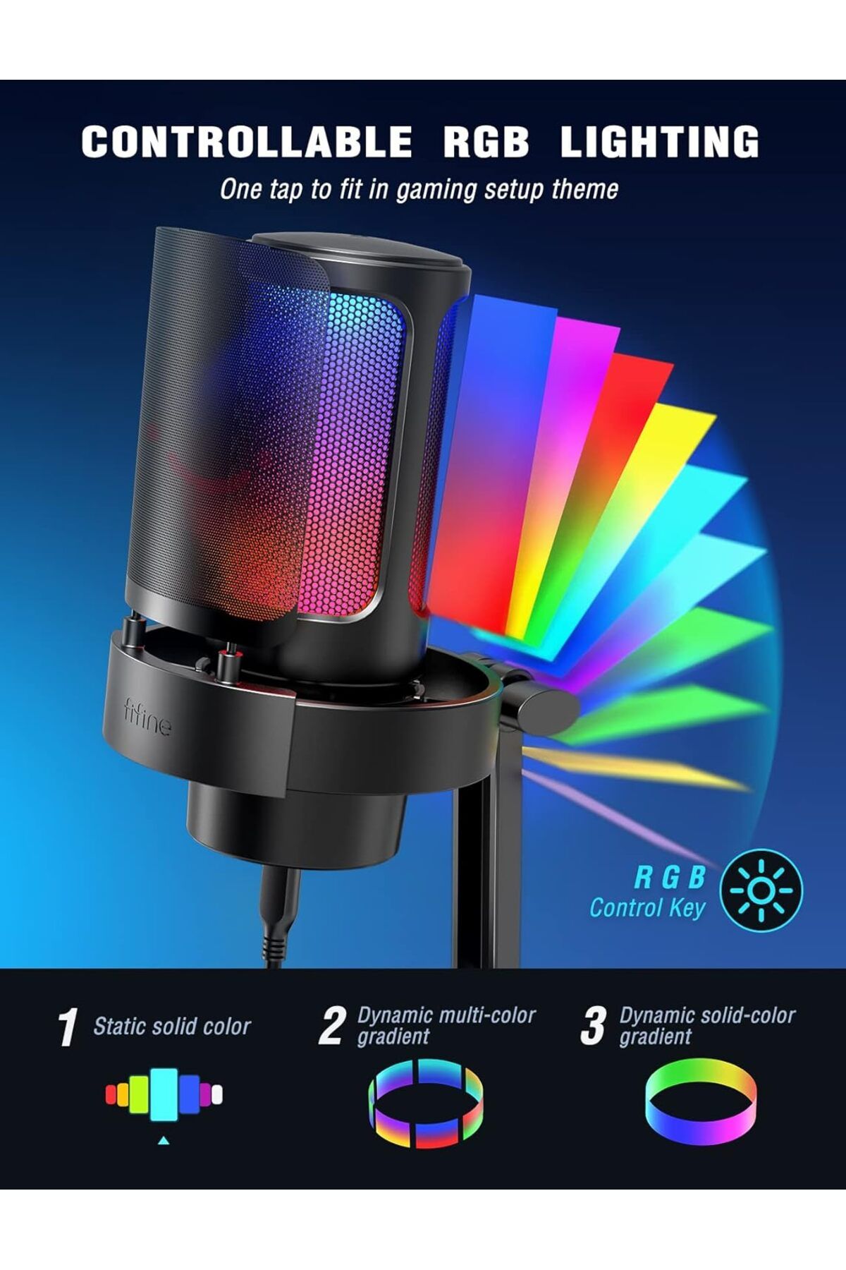Fifine-Gaming Microphone, USB PC Mic for Streaming, Podcasts, Recording, Condenser Computer Desktop 3