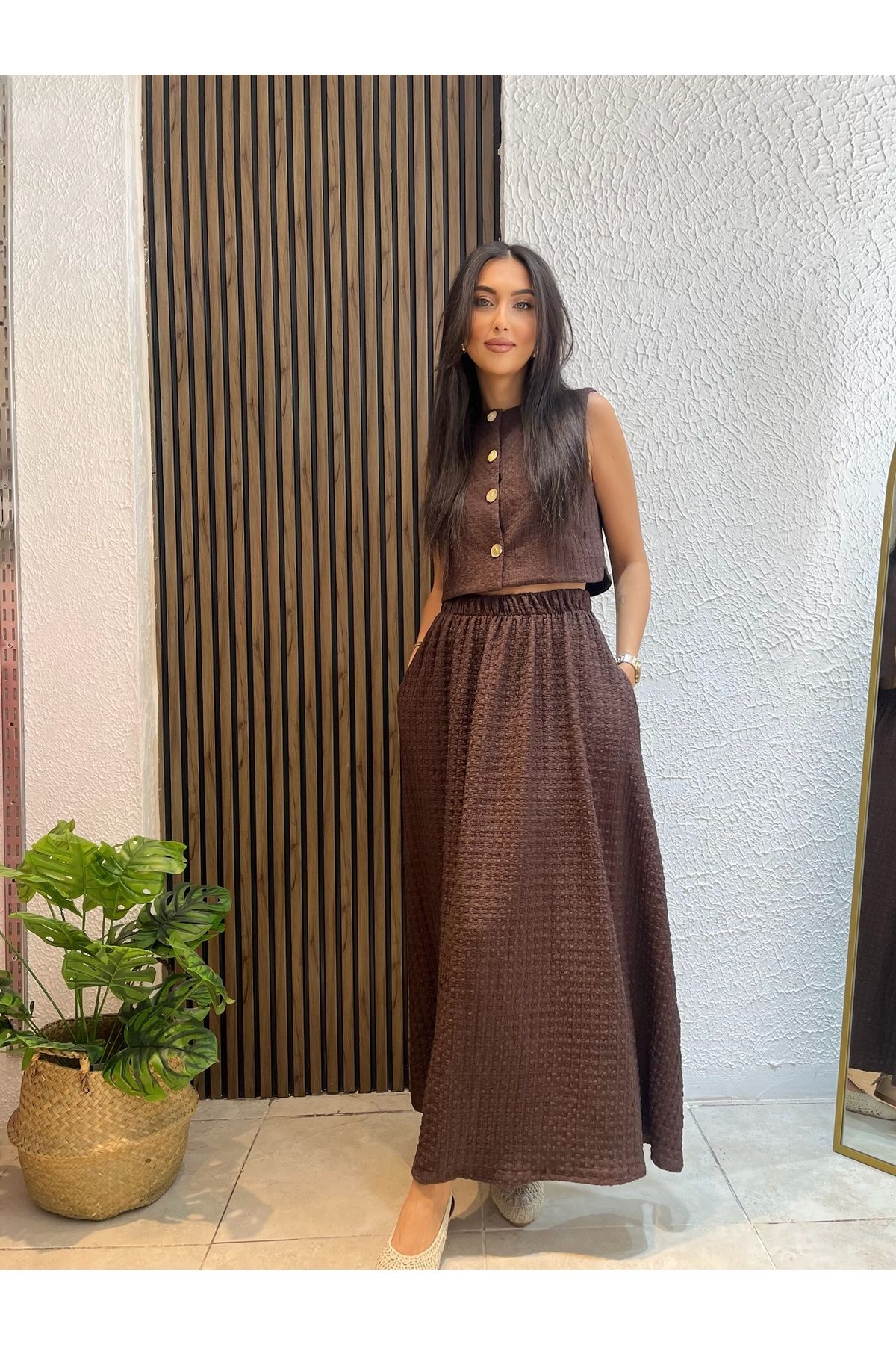 Brownie Butik Kabartma desenli yelekli takım