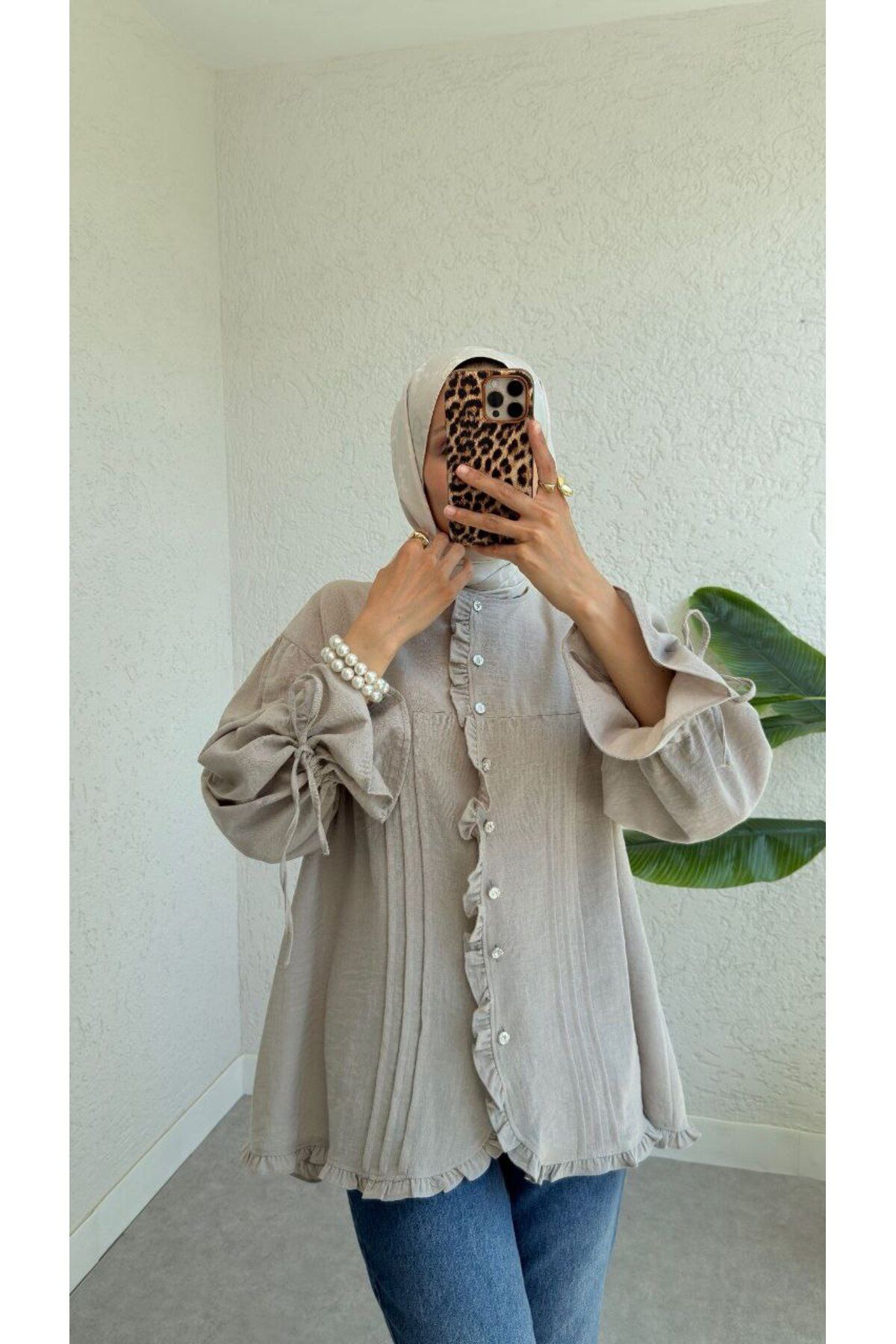 BisuModa KOLARI FIRFIR VE BAĞLAMA DETAYLI KETEN GÖMLEK
