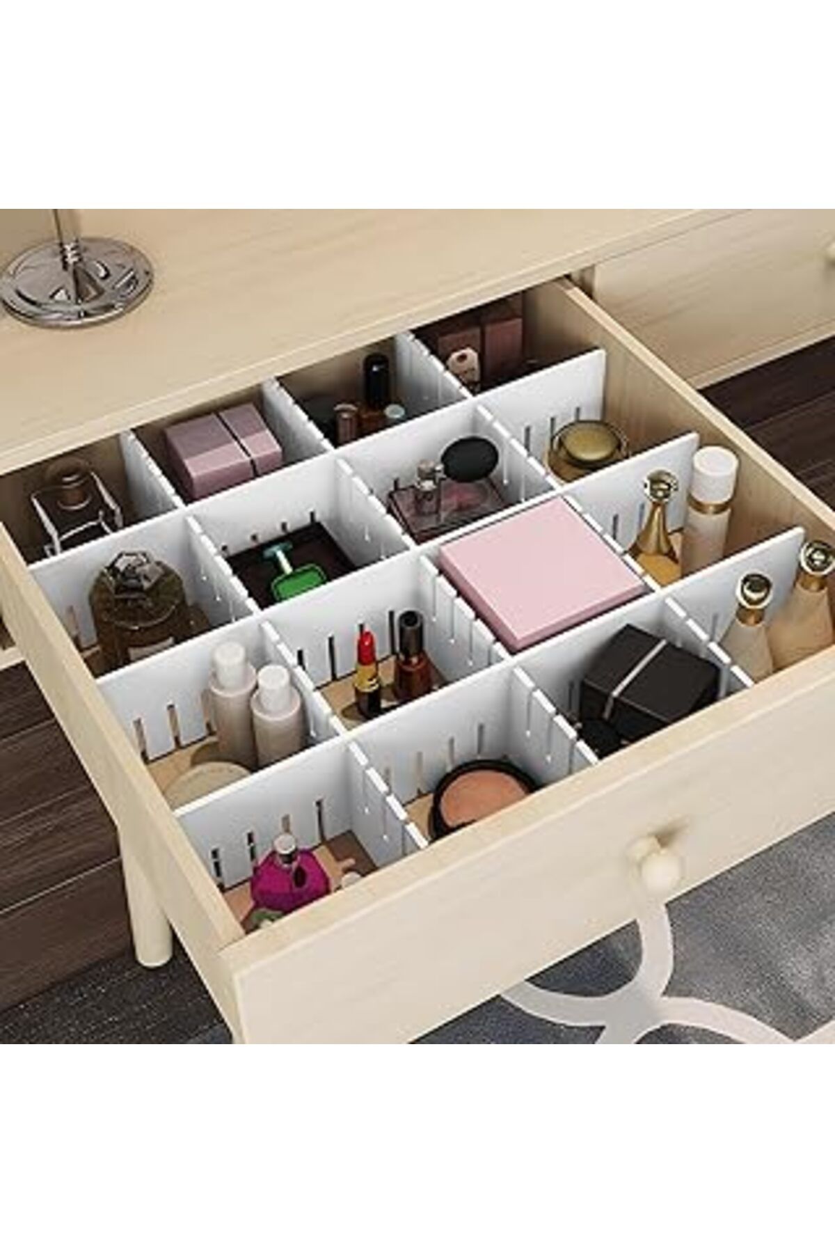 Qedii Aee® 4'Lü Plastik Ayarlanabilir Çekmece Düzenleyici Organizer - İç İçe Geçmeli Kesilebilir - 8Cmx43