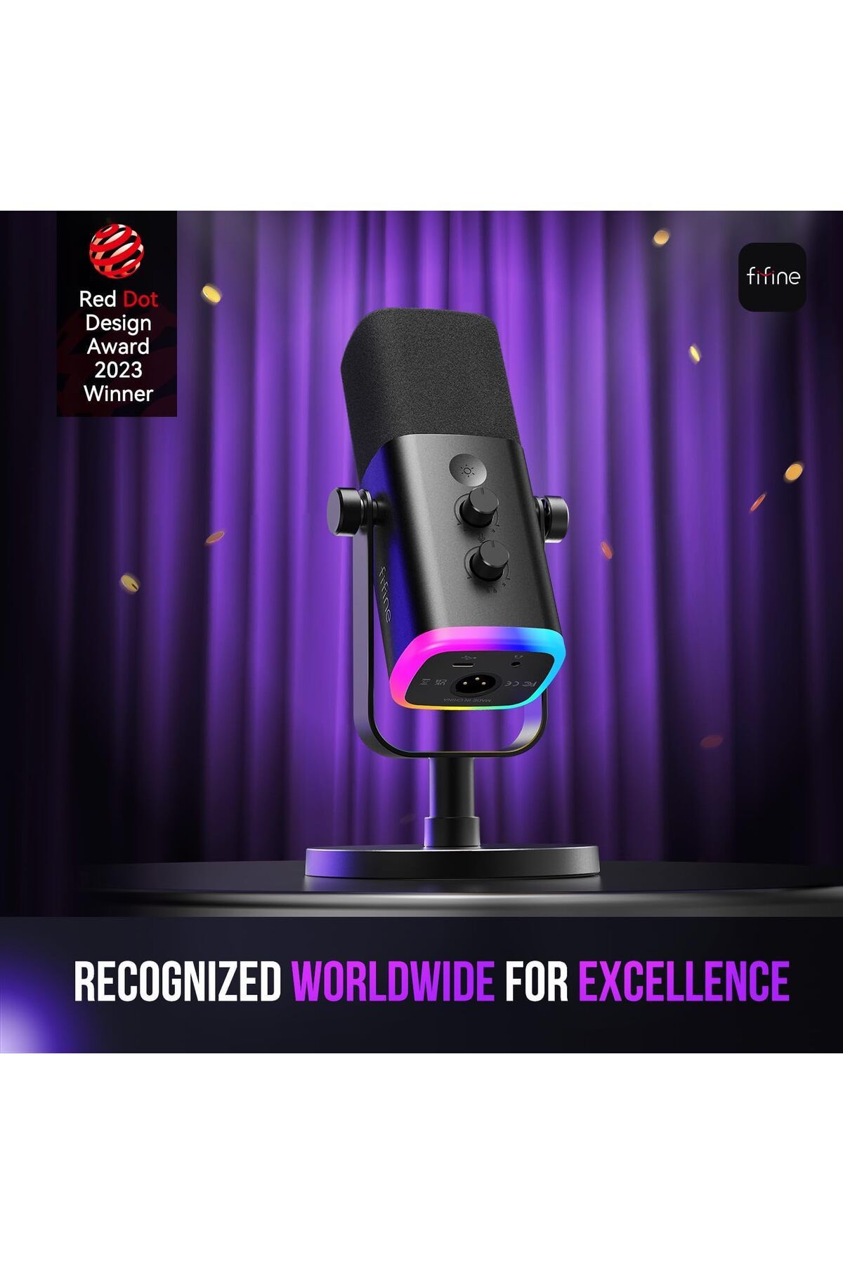 Fifine-ميكروفون ديناميكي XLR/USB لتسجيل البودكاست، وميكروفون بث ألعاب الكمبيوتر الشخصي مع RGB L 3