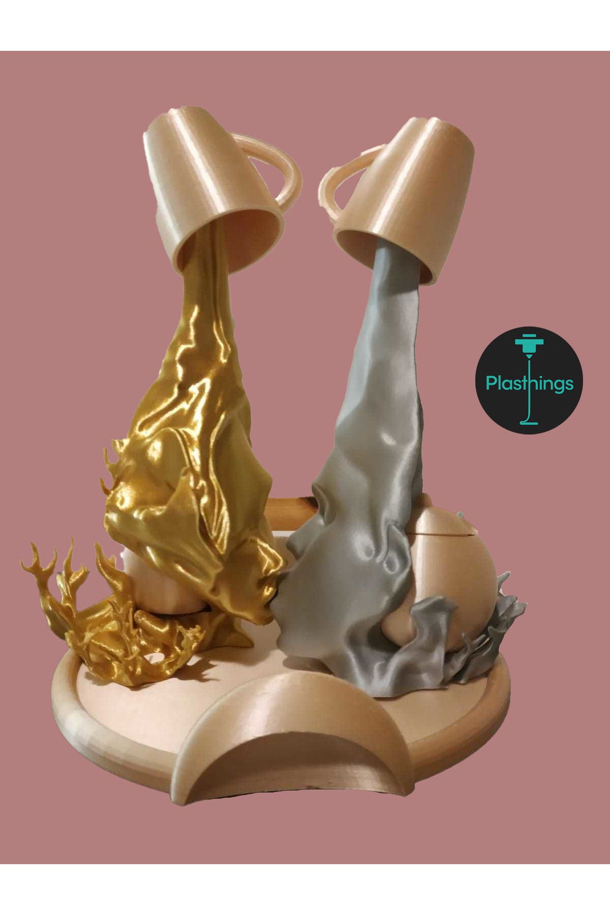 Plasthings Art Romantik Kupa Figürü – Aşık Çift Tasarımı 3D Dekoratif Heykel