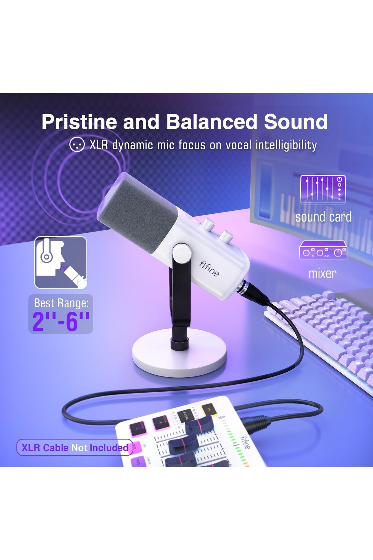 Fifine-ميكروفون ألعاب XLR/USB لبث البودكاست، ميكروفون RGB للكمبيوتر الشخصي، مع مقبض كسب، كتم الصوت 3