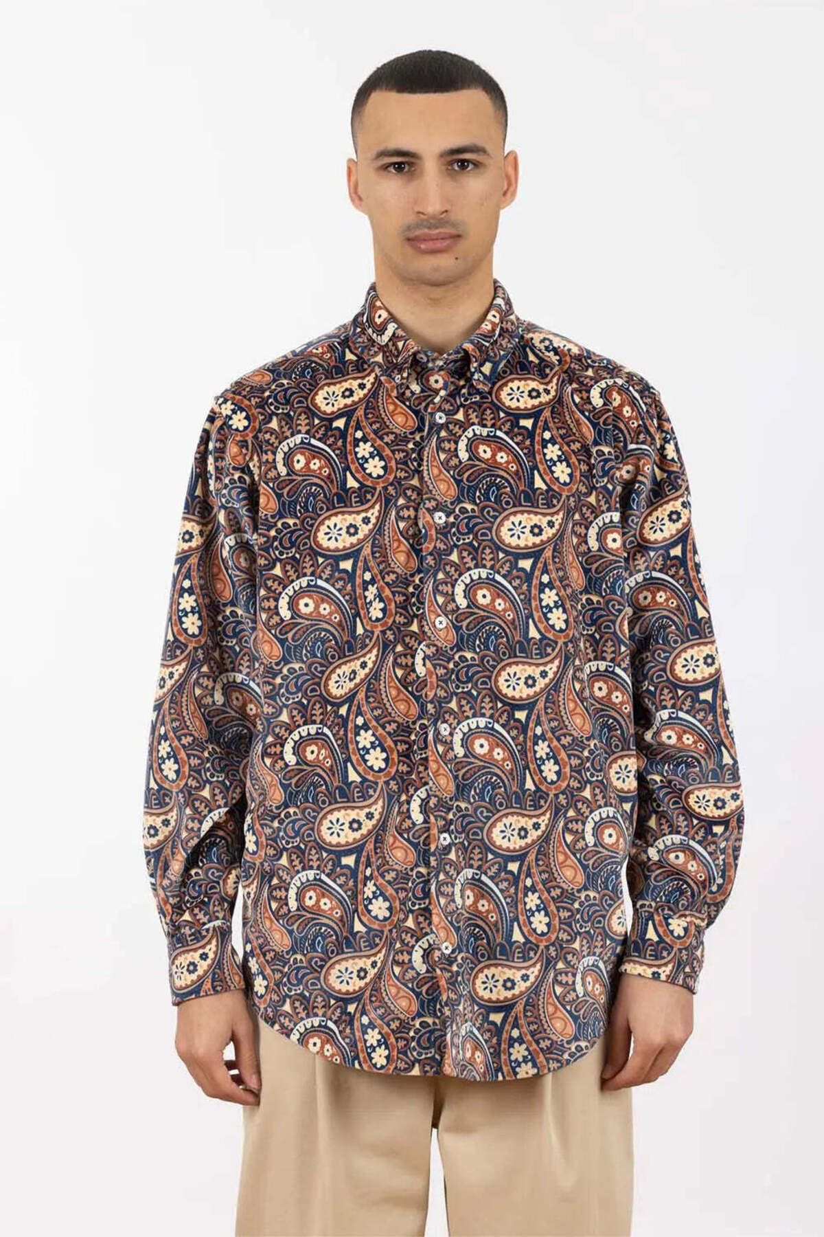 American Rag Cie Şık La Chemise Velours Paisley: %100 Viskon Uzun Kollu Gömlek