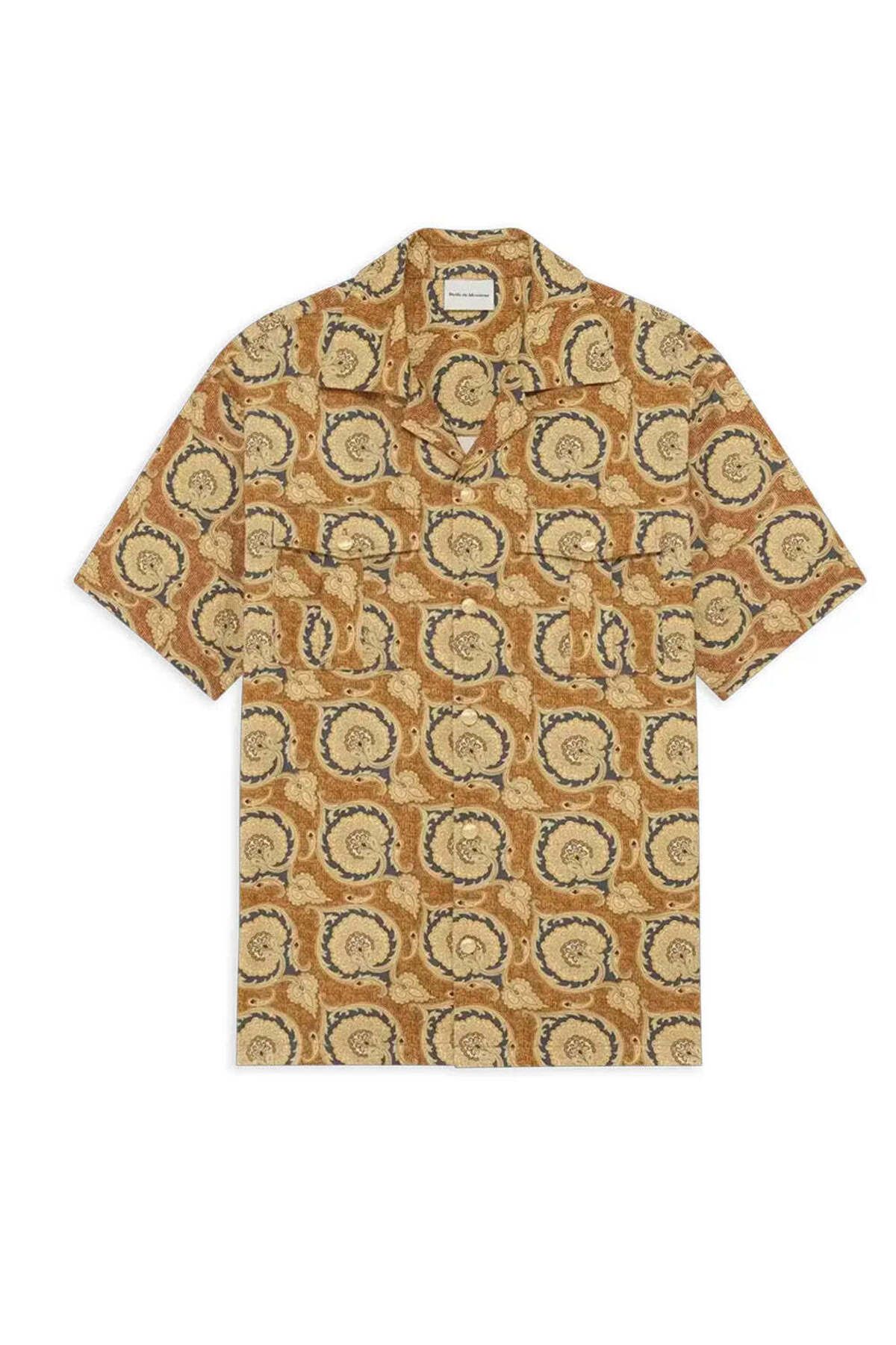 American Rag Cie Mustard Renkli %100 Pamuk Paisley Desenli Kısa kollu Gömlek