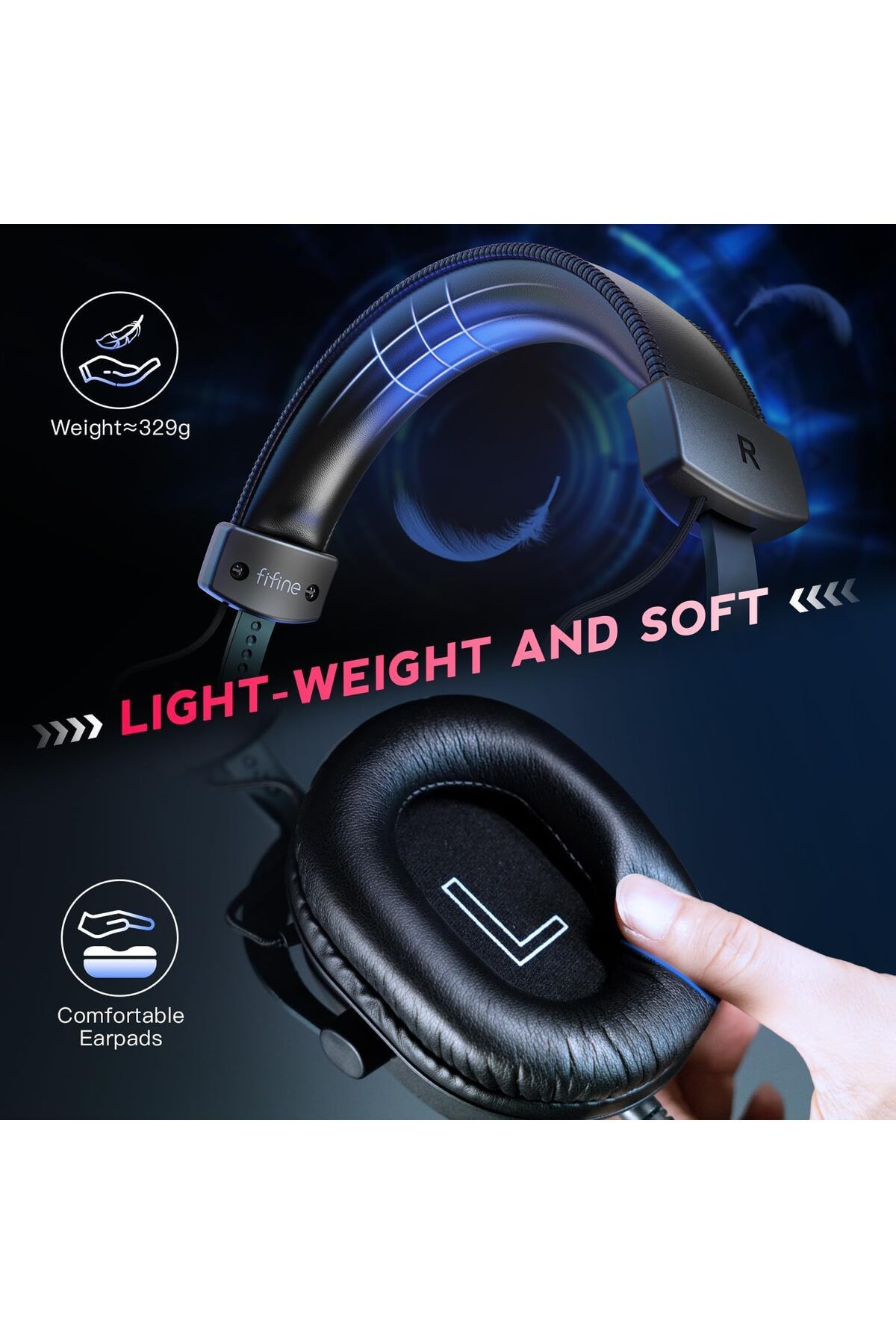Fifine-PC Gaming Headset, USB Headset with 7.1 Surround Sound, Detachable Microphone, Control Box, 3 7
