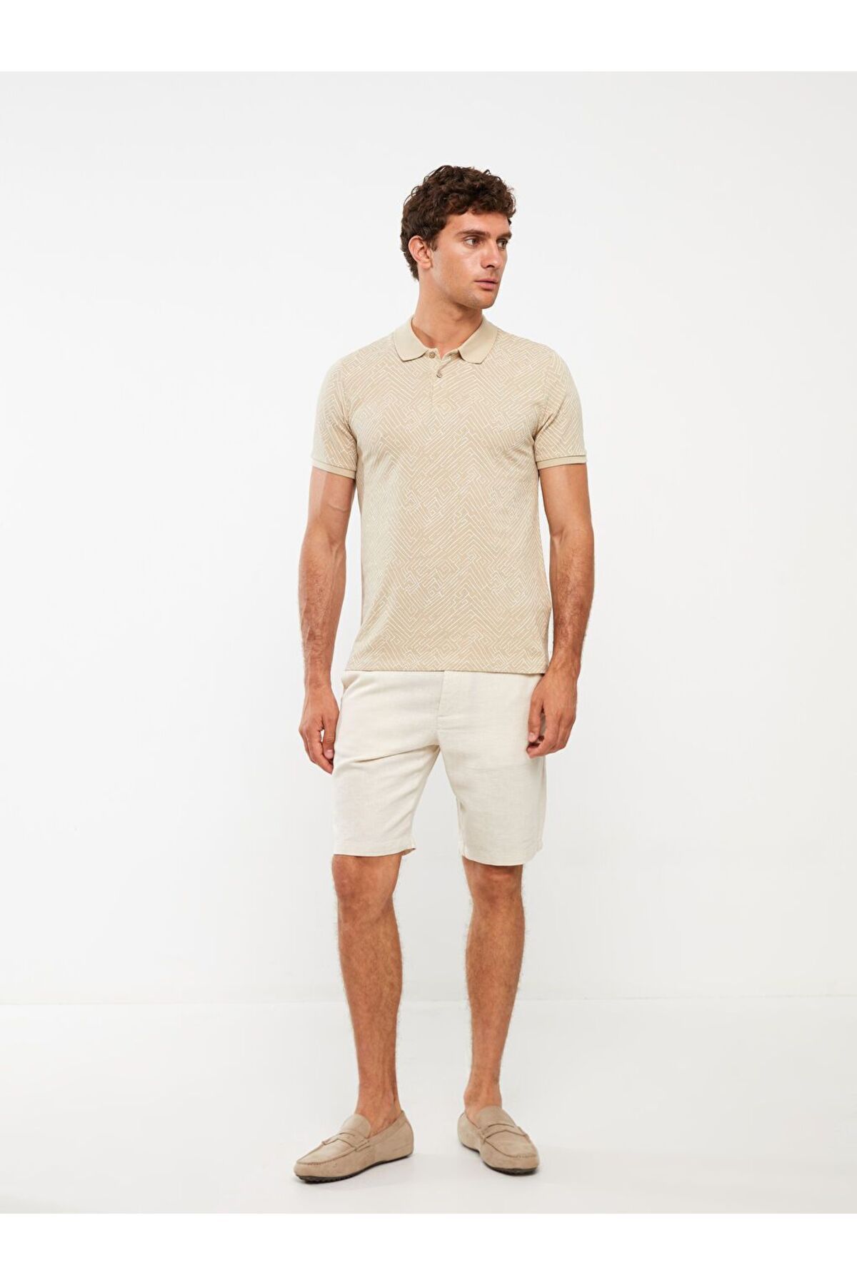 LC Waikiki Bej Slim Fit Keten Karışımlı Karışımlı Erkek Şort