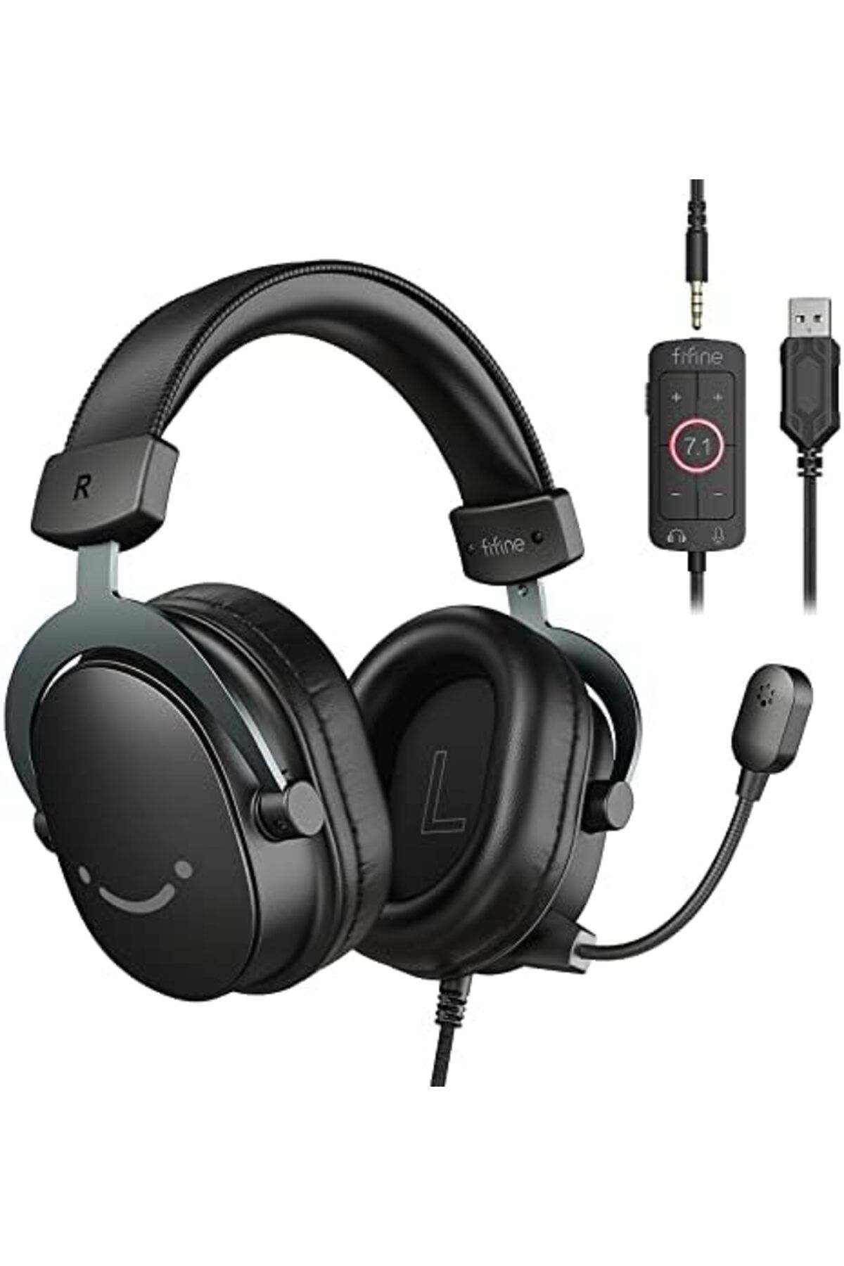 Fifine-PC Gaming Headset, USB Headset with 7.1 Surround Sound, Detachable Microphone, Control Box, 3 2