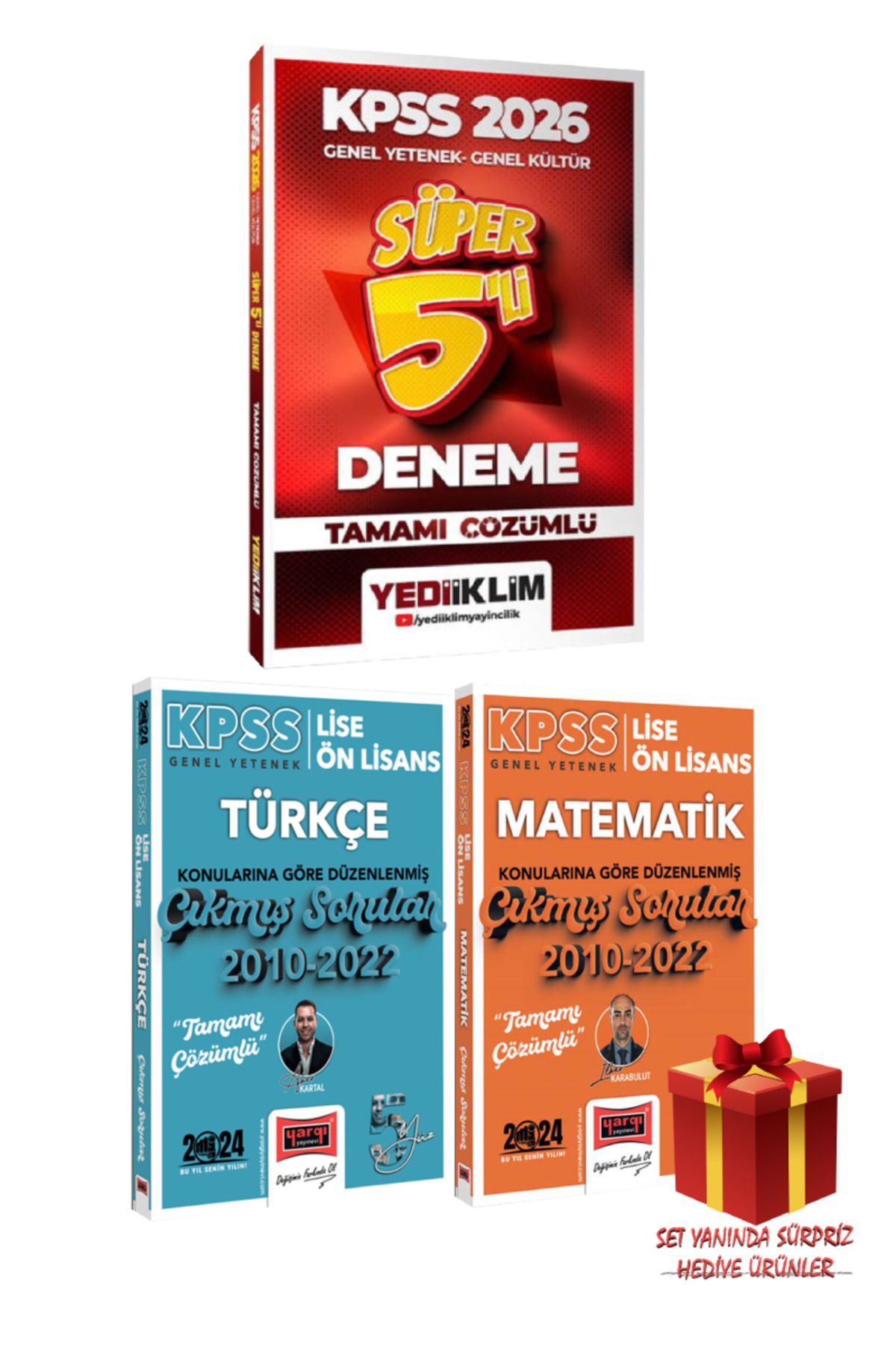 Yediiklim Yayınları KPSS 2026 GYGK Süper 5'li Deneme+ Lise Ön Lisans Türkçe Matematik Çıkmış Sorular+ Sürpriz Hediye