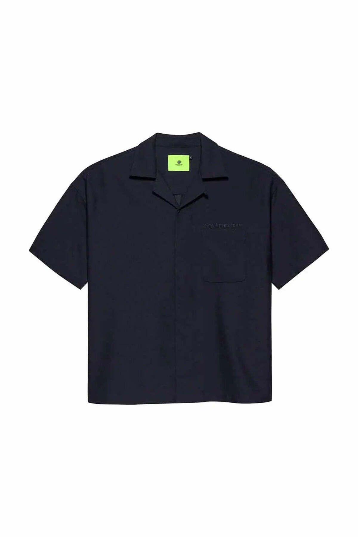 American Rag Cie Şık WIJK Yün Gömlek - Oversized, Siyah New Amsterdam Nakışlı, Kapatmalı