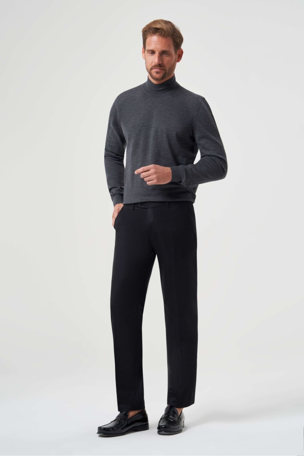 Bisse Regular Fit Düz Dokuma Flanel Siyah Klasik Erkek Pantolon