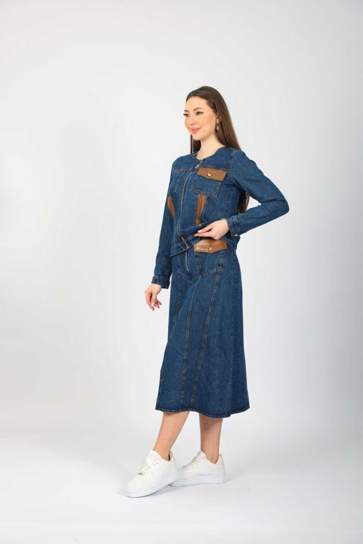 allwear Denim Ceket - Etek Takım, %100 Pamuk Kot Kumaş