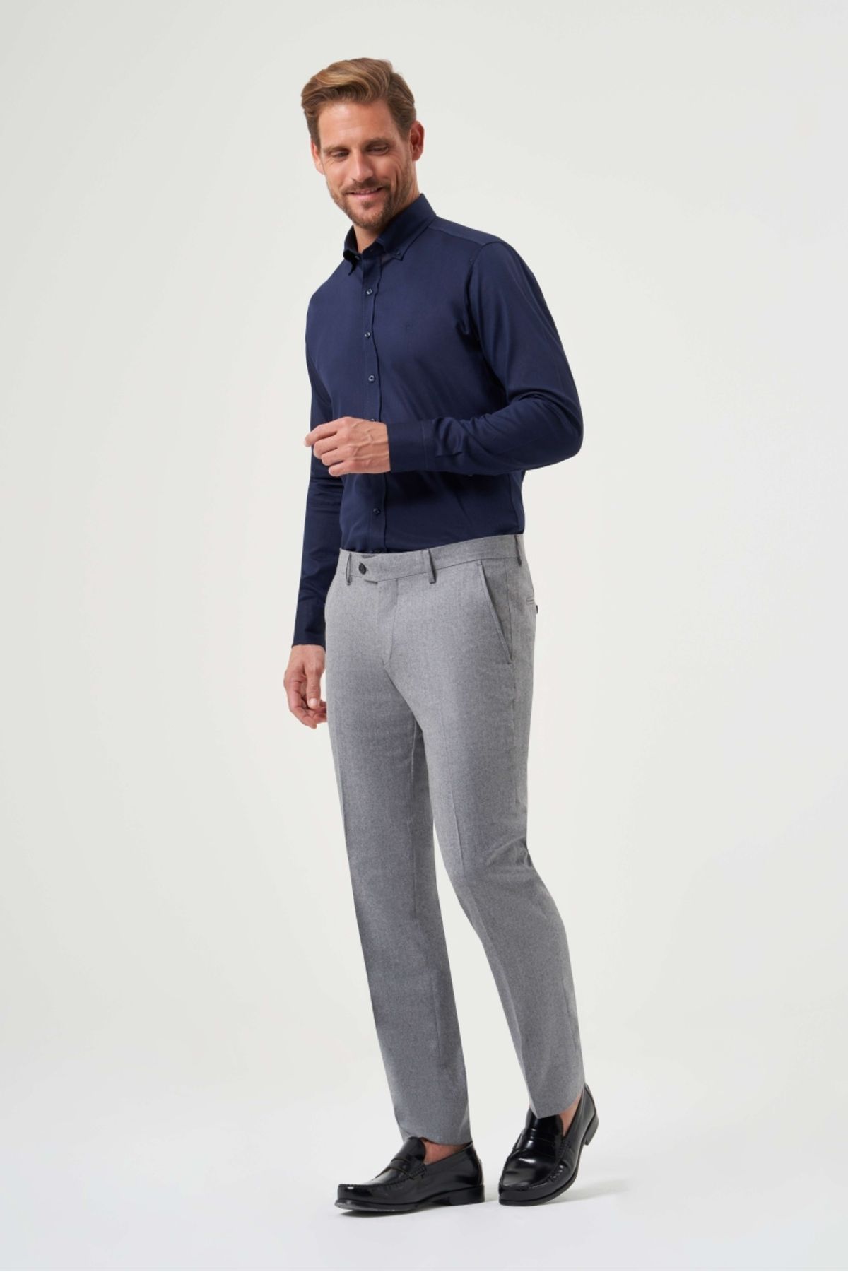 Bisse Regular Fit Düz Dokuma Flanel Gri Klasik Erkek Pantolon