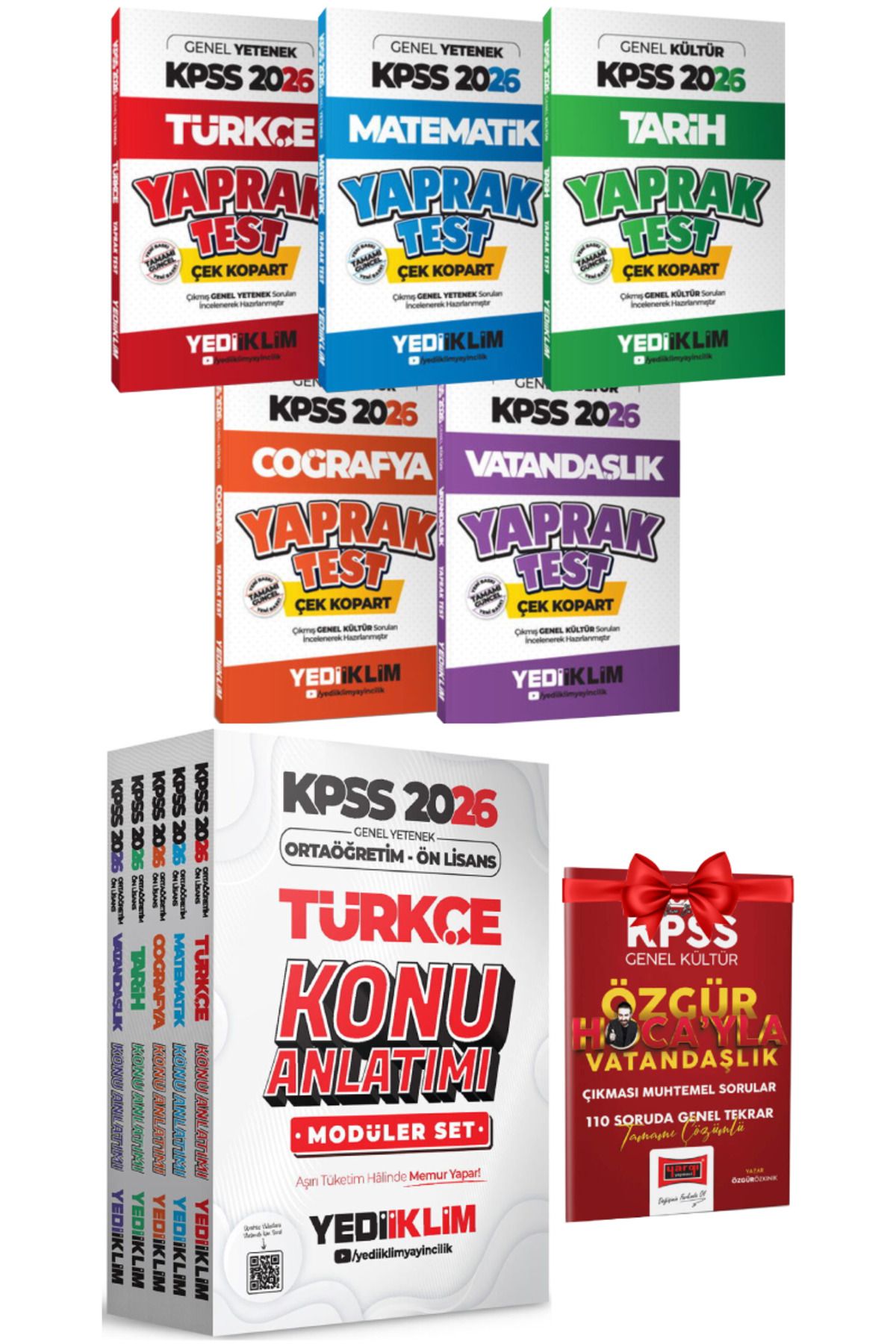 Yediiklim Yayınları KPSS 2026 Türkçe Matematik Tarih Coğrafya Vatandaşlık Yaprak Test+Ortaöğretim Ön Lisans Konu Anlatım