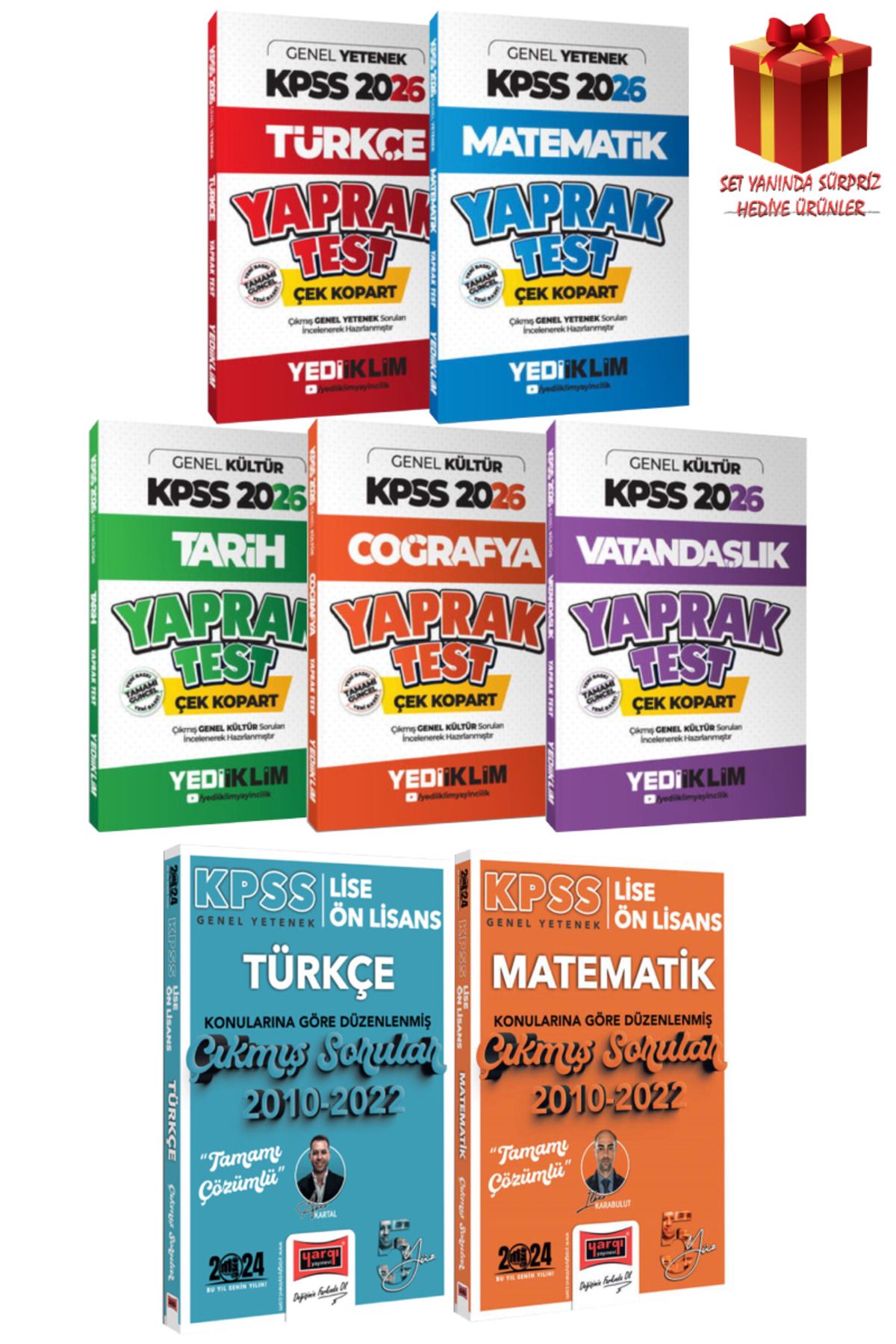 Yediiklim Yayınları KPSS 2026 Türkçe Matematik Tarih Coğrafya Vatandaşlık Yaprak Test+ Ortaöğretim Ön Lisans Çıkmış Soru