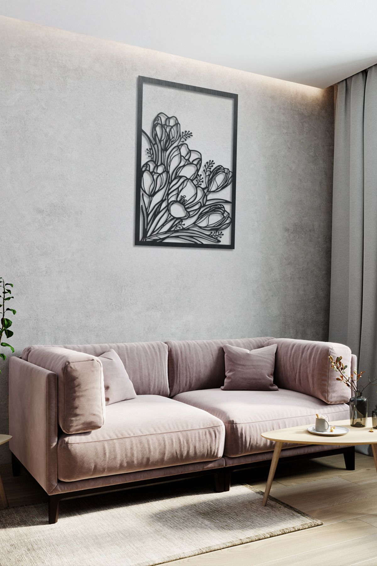cncrafft Lale Desenli Metal Tablo – Çiçek Temalı Duvar Dekoru
