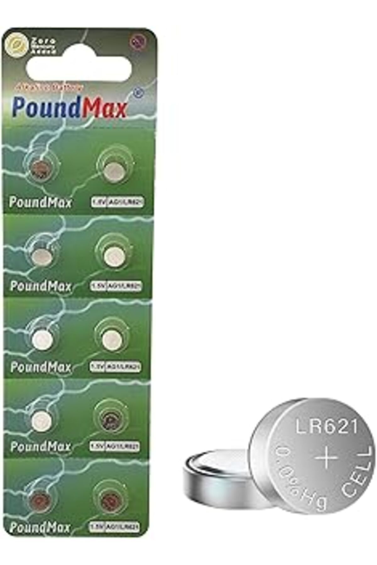 Pazarcan 10X Ag1 (Lr621, Lr60, 364) 1.5V - Poundmax Alkalin Düğme Piller | 1X 10'Lu Paket