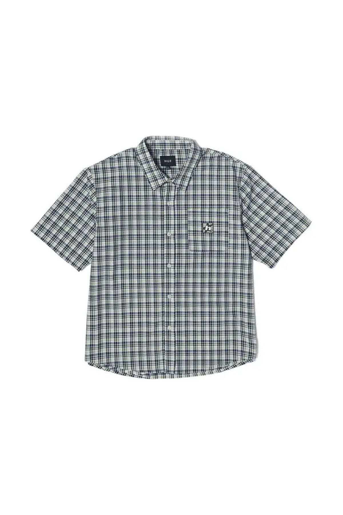 American Rag Cie H Star Kareli Gömlek - %100 Polyester, Rahat Kesim, Kısa Kollu