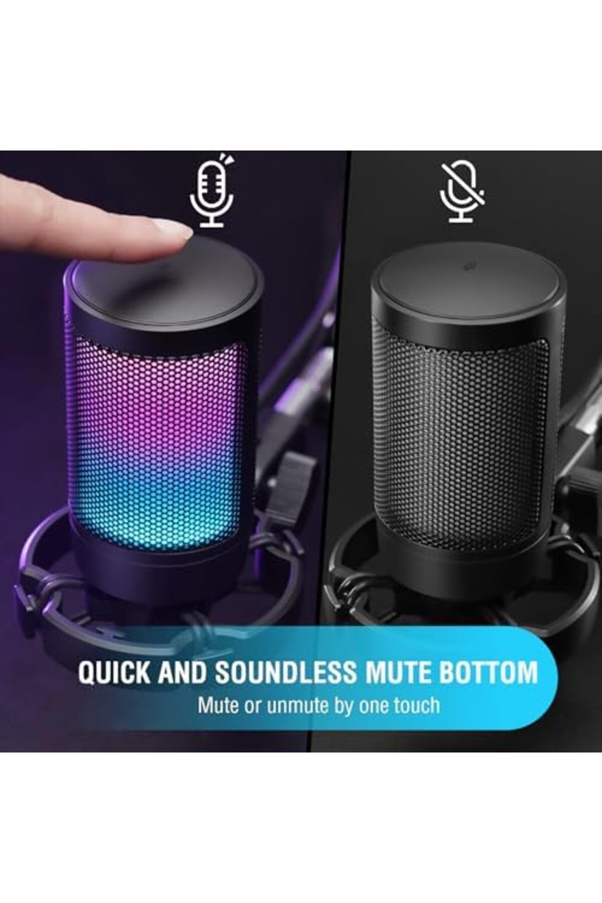 Fifine-Gaming USB Microphone for PC PS5, Condenser Mic with Quick Mute, RGB Indicator, Tripod Stand, 8